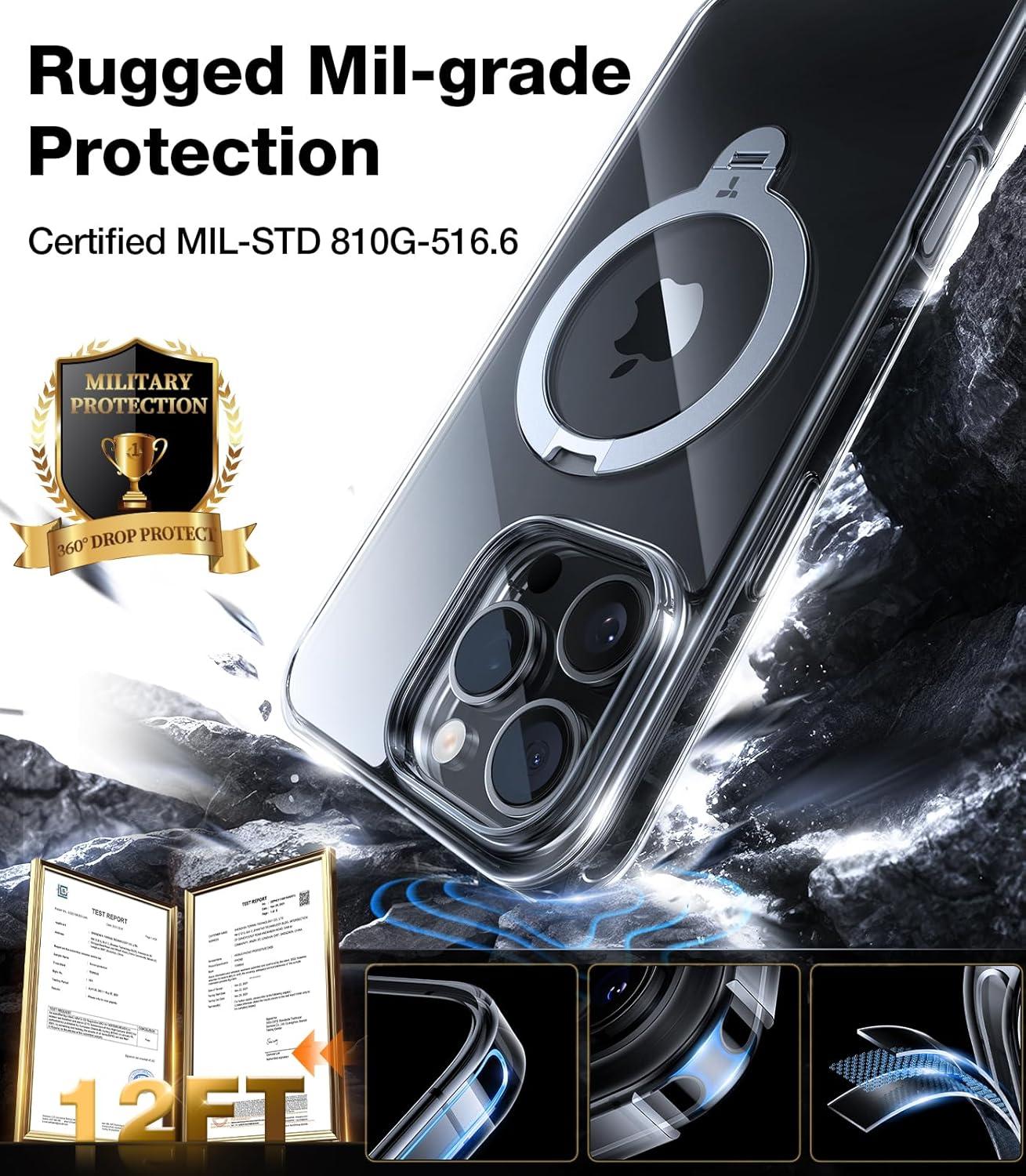 imageTORRAS 360 Spin Magnetic Stand for iPhone 16 Case 61 inch Compatible with Magsafe 12FT Military Grade Protection Shockproof Slim Case for iPhone 16 Phone Case with Kickstand amp Ring Holder BlackClear