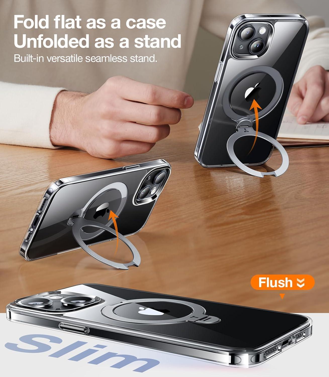 imageTORRAS 360 Spin Magnetic Stand for iPhone 16 Case 61 inch Compatible with Magsafe 12FT Military Grade Protection Shockproof Slim Case for iPhone 16 Phone Case with Kickstand amp Ring Holder BlackClear