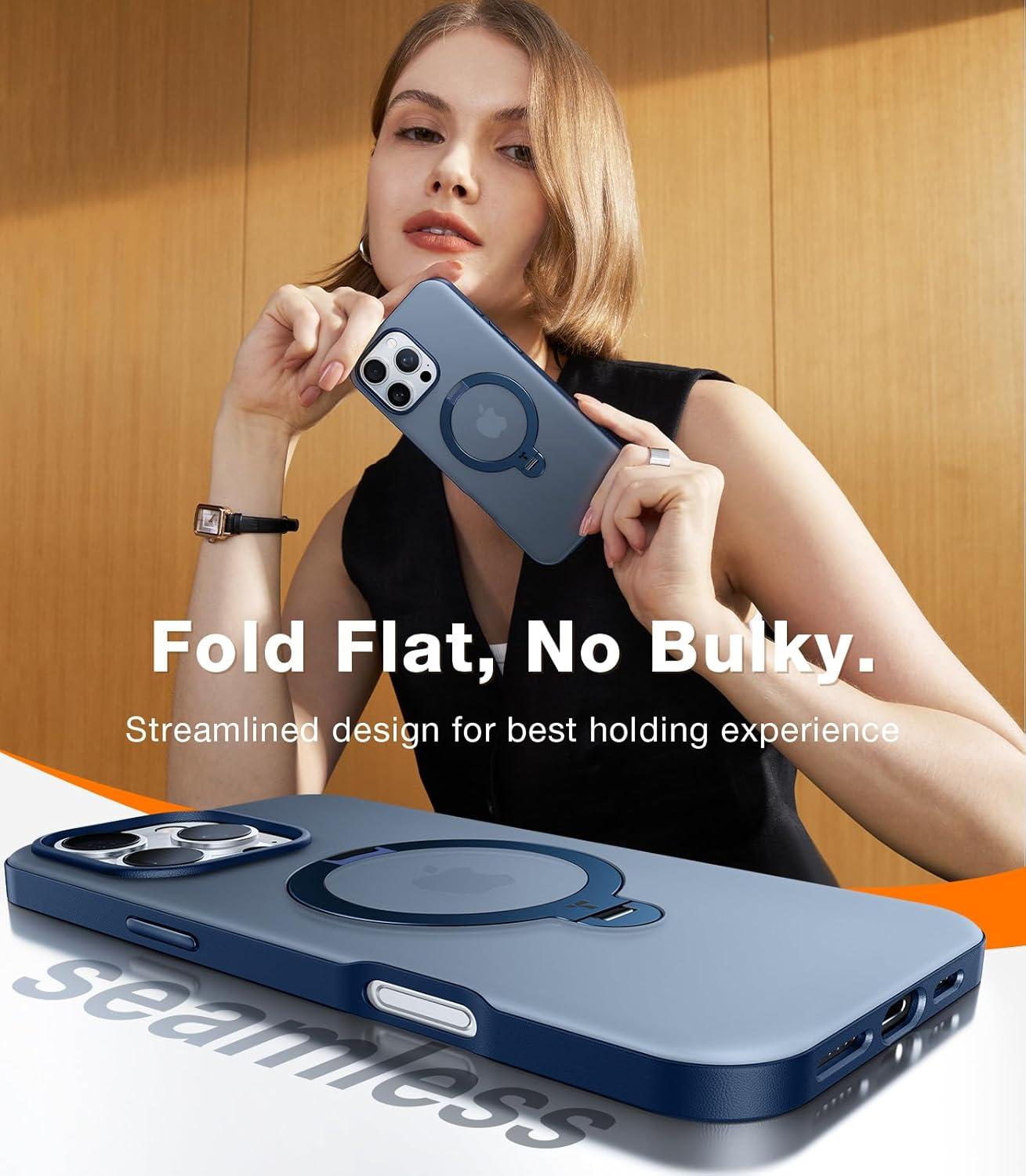 imageTORRAS 360 Spin Magnetic Stand for iPhone 16 Pro Max Case Fit for MagSafe Military Grade Protective Case for iPhone 16 Pro Max Phone Case with Kickstand Rotatable Black 69 inchBlue