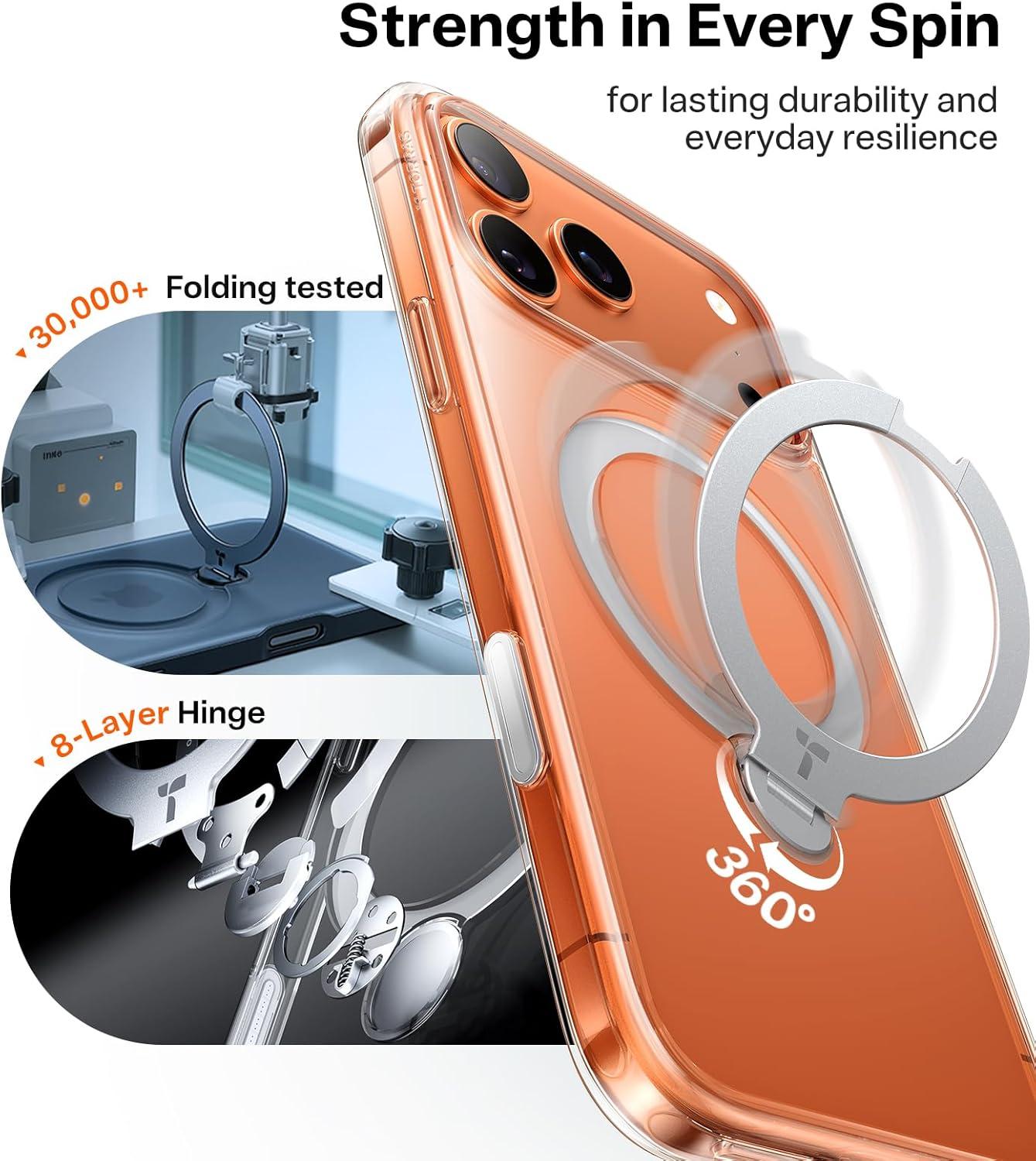 imageTORRAS 360 Spin Magnetic Stand for iPhone 16 Pro Max Case Fit for MagSafe Military Grade Protective Case for iPhone 16 Pro Max Phone Case with Kickstand Rotatable Black 69 inchClear