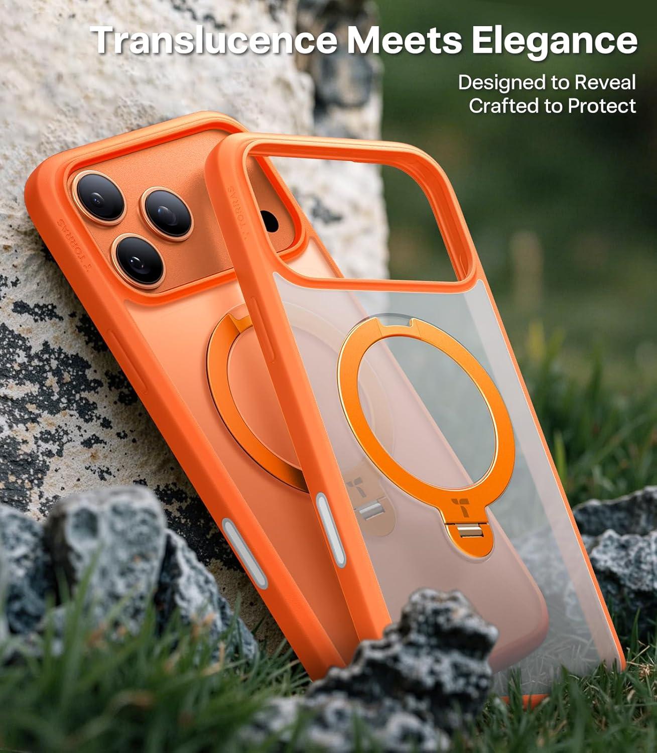 imageTORRAS 360 Spin Magnetic Stand for iPhone 16 Pro Max Case Fit for MagSafe Military Grade Protective Case for iPhone 16 Pro Max Phone Case with Kickstand Rotatable Black 69 inchNeon Orange