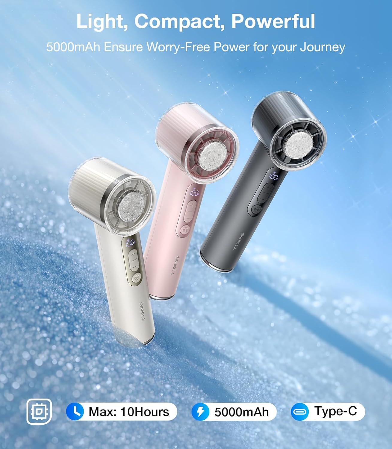 imageTORRAS COOLiFY iva Handheld Fan with Ice Cooler 0100 Adjustable Speed Super Mini Powerful Portable Fan 5000mAh Rechargeable Hand Fans for Travel Essentials Outdoor Gifts for Dad Women CharcoalPink