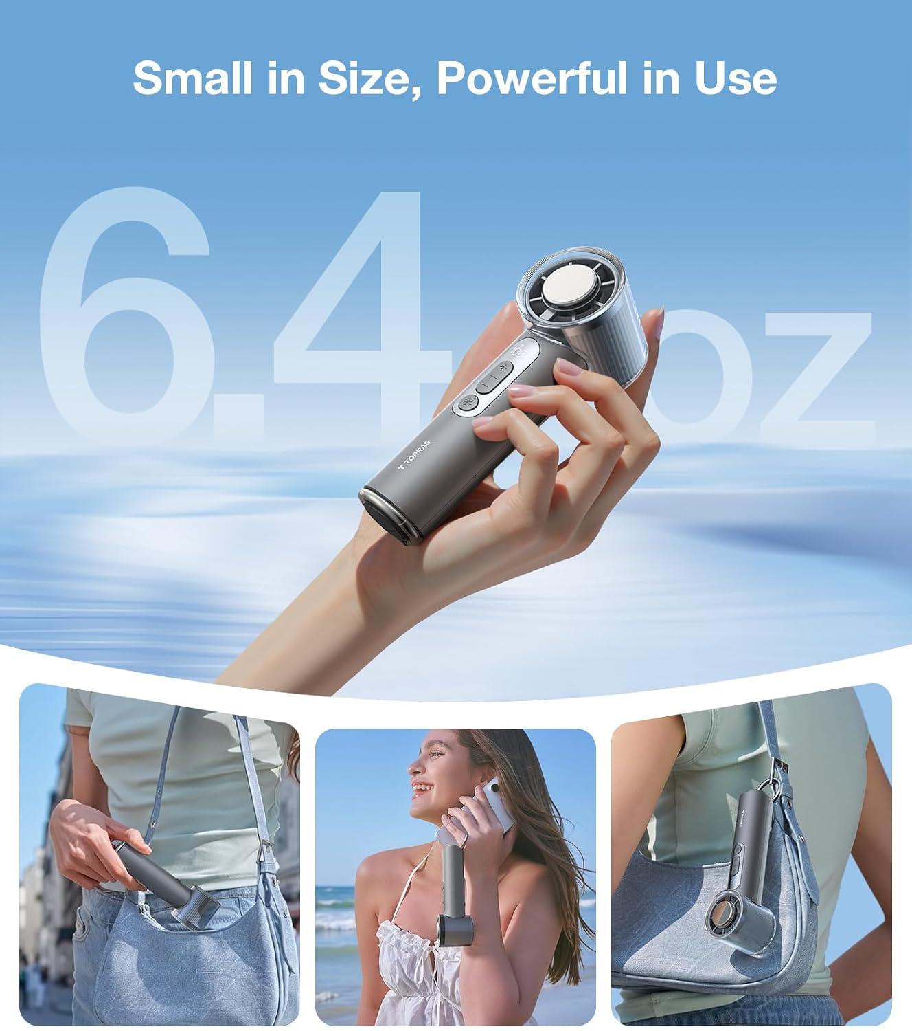 imageTORRAS COOLiFY iva Handheld Fan with Ice Cooler 0100 Adjustable Speed Super Mini Powerful Portable Fan 5000mAh Rechargeable Hand Fans for Travel Essentials Outdoor Gifts for Dad Women CharcoalCharcoal