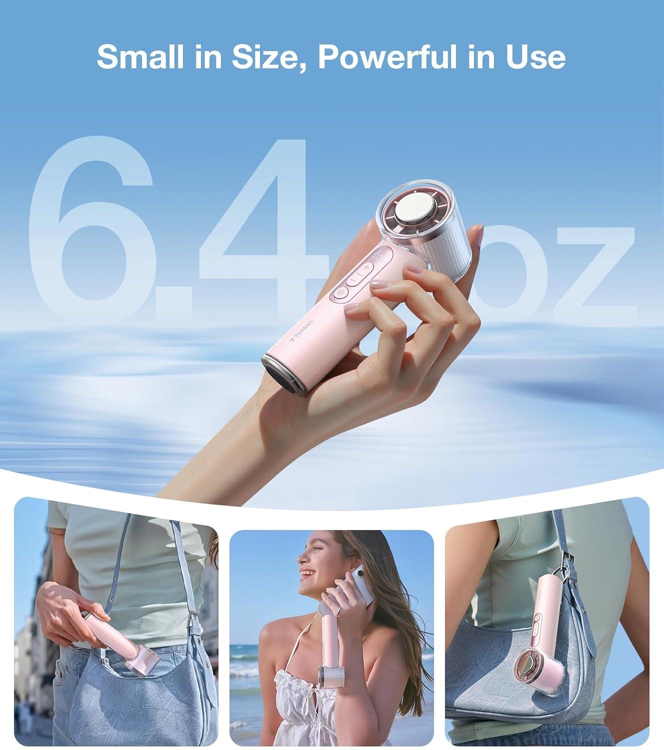 imageTORRAS COOLiFY iva Handheld Fan with Ice Cooler 0100 Adjustable Speed Super Mini Powerful Portable Fan 5000mAh Rechargeable Hand Fans for Travel Essentials Outdoor Gifts for Dad Women CharcoalPink