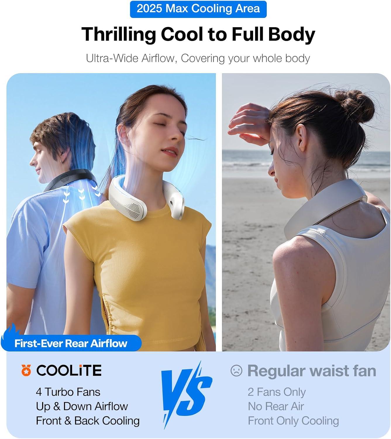 imageTORRAS COOLiTE Neck Fan Industrys Strongest Wind Power Portable Neck Fan with 14H Battery 360 Cooling Neck Fan Lightweight amp Foldable Neck Fans for Outdoor Travel Gifts for Dad Women IvoryBlack