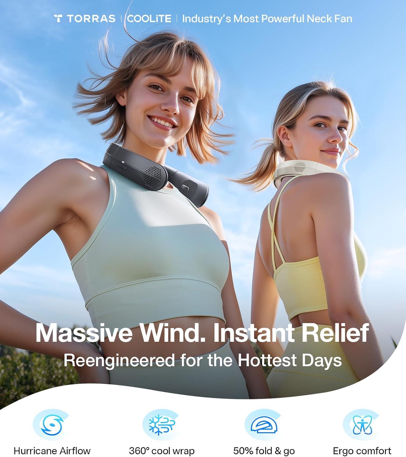 imageTORRAS COOLiTE Neck Fan Industrys Strongest Wind Power Portable Neck Fan with 14H Battery 360 Cooling Neck Fan Lightweight amp Foldable Neck Fans for Outdoor Travel Gifts for Dad Women IvoryIvory