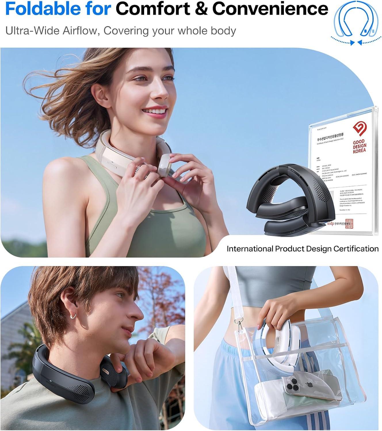 imageTORRAS COOLiTE Neck Fan Industrys Strongest Wind Power Portable Neck Fan with 14H Battery 360 Cooling Neck Fan Lightweight amp Foldable Neck Fans for Outdoor Travel Gifts for Dad Women IvoryLight Blue