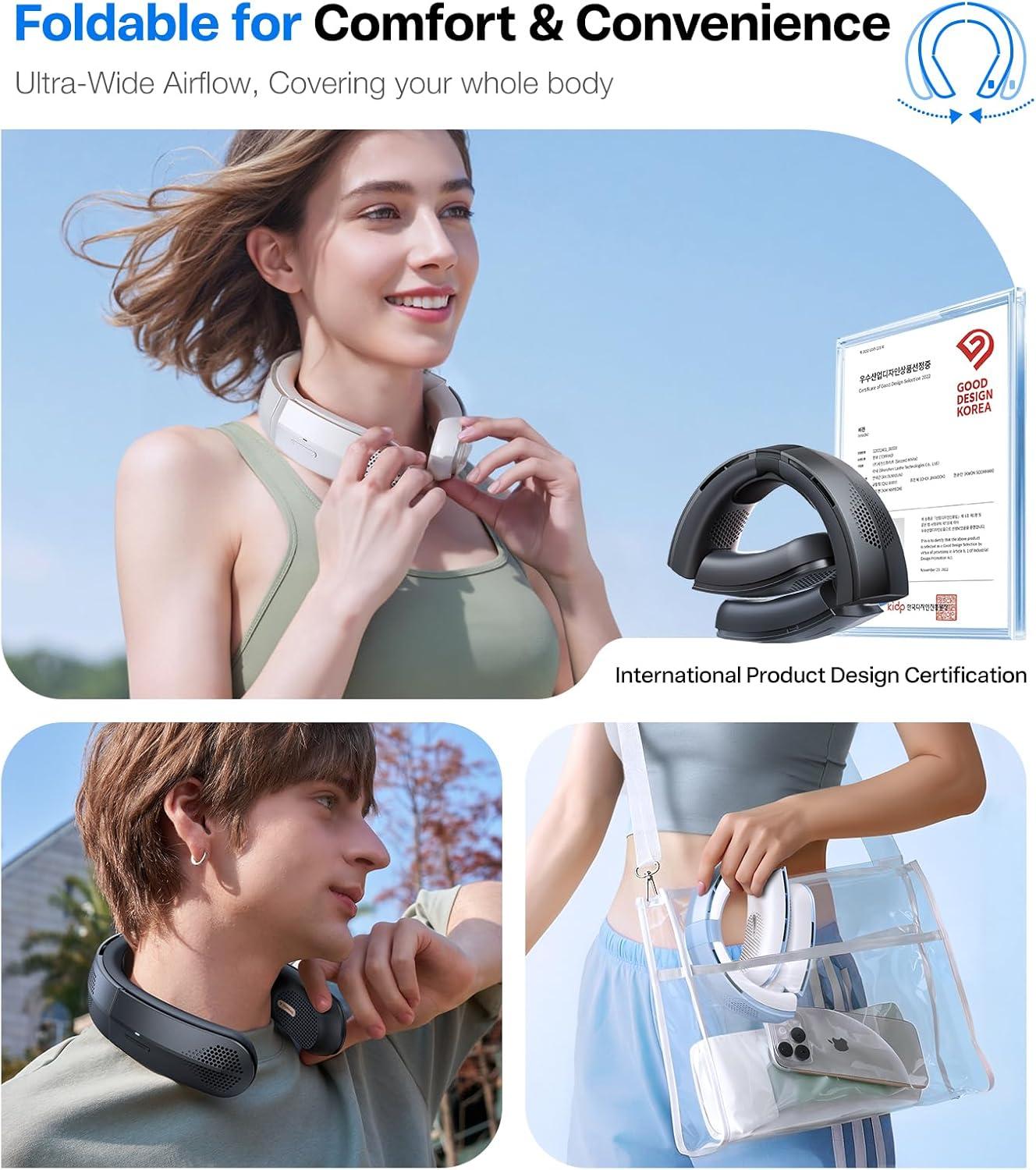 imageTORRAS COOLiTE Neck Fan Industrys Strongest Wind Power Portable Neck Fan with 14H Battery 360 Cooling Neck Fan Lightweight amp Foldable Neck Fans for Outdoor Travel Gifts for Dad Women IvoryBlack