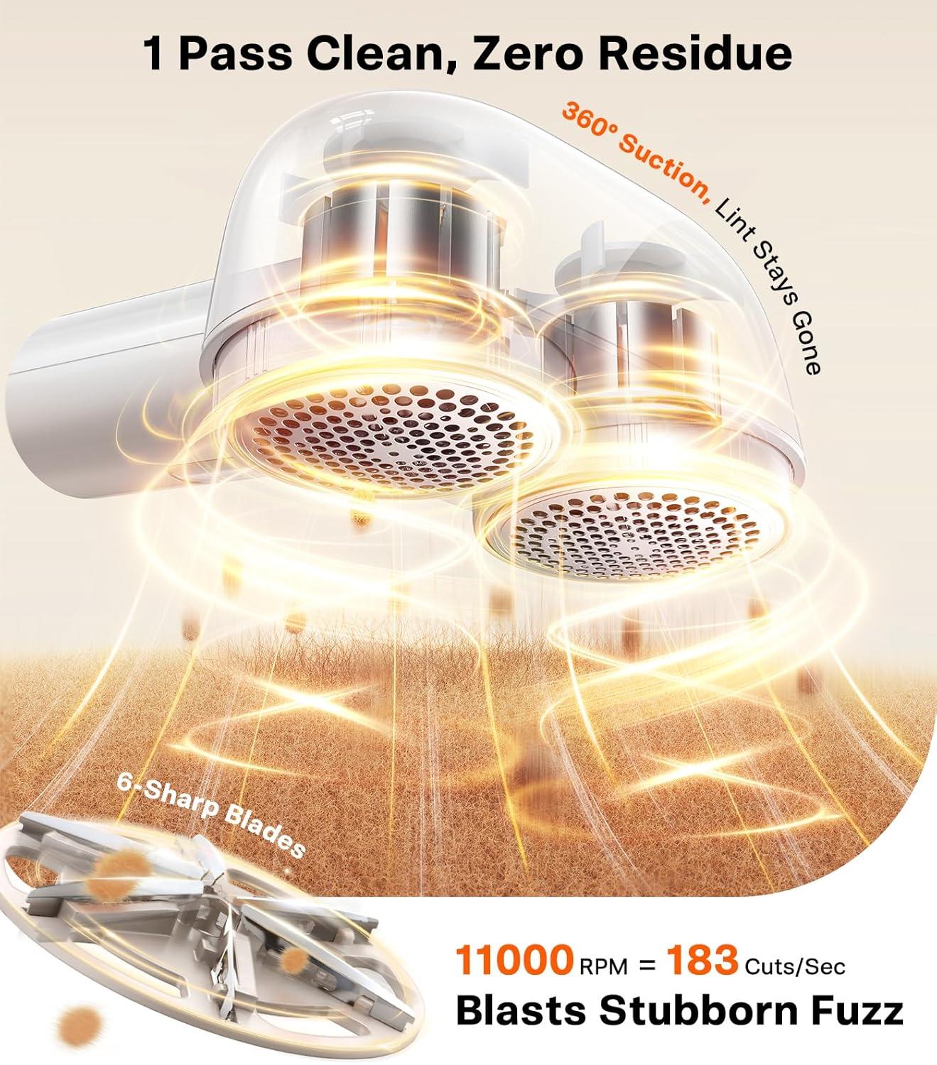 imageTORRAS DualHead Fabric Shaver Longest Durability amp 50ml Large Capacity Rechargeable Lint Removers to Remove Pills 6Leaf Blades Defuzzer Electric Shaver for Clothes Couch Furniture Pearl WhiteWhite