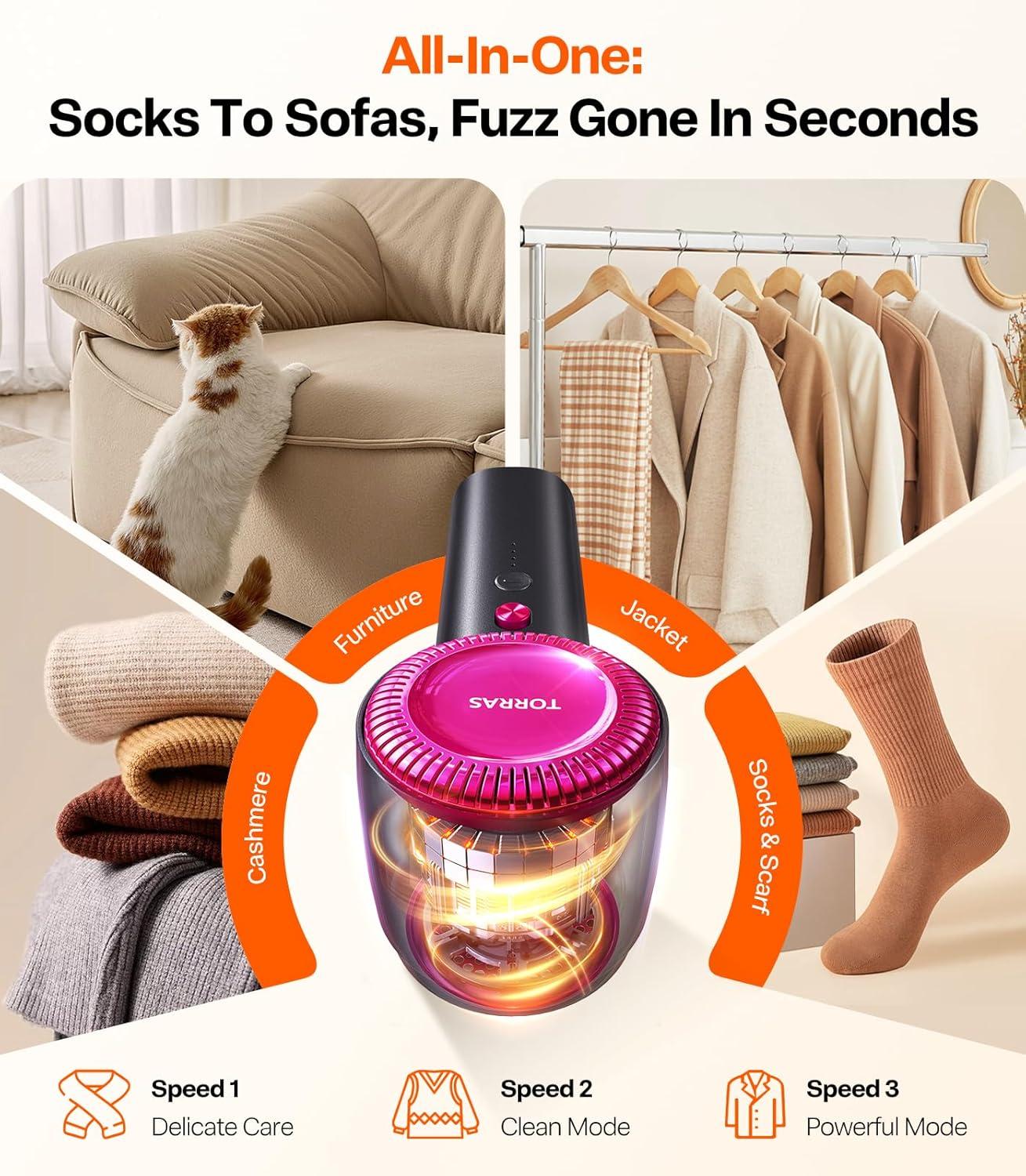 imageTORRAS DualHead Fabric Shaver Longest Durability amp 50ml Large Capacity Rechargeable Lint Removers to Remove Pills 6Leaf Blades Defuzzer Electric Shaver for Clothes Couch Furniture Pearl WhiteBlack