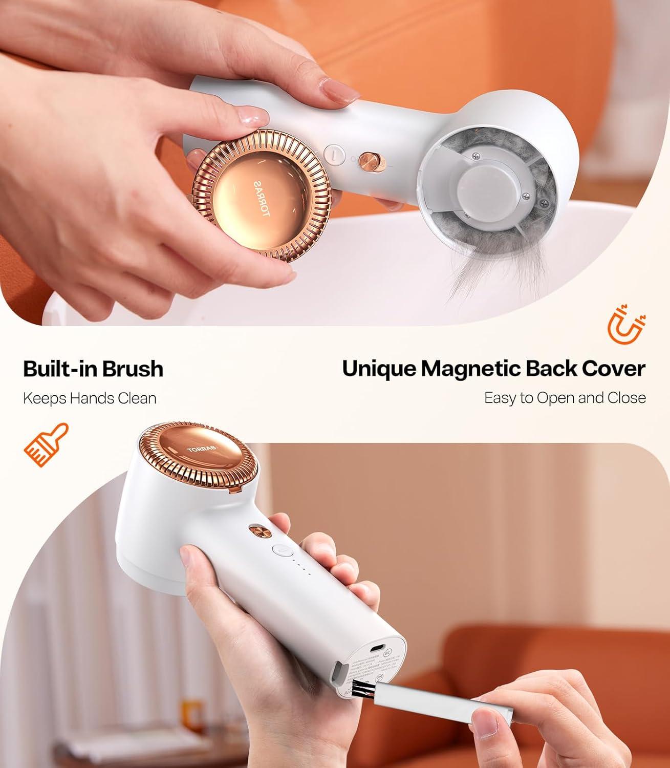 imageTORRAS DualHead Fabric Shaver Longest Durability amp 50ml Large Capacity Rechargeable Lint Removers to Remove Pills 6Leaf Blades Defuzzer Electric Shaver for Clothes Couch Furniture Pearl WhitePearl