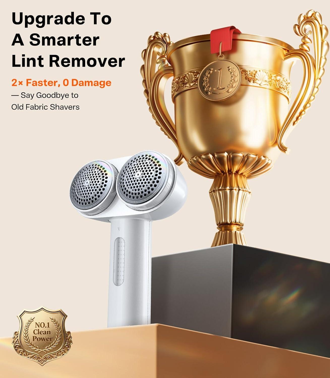 imageTORRAS DualHead Fabric Shaver Longest Durability amp 50ml Large Capacity Rechargeable Lint Removers to Remove Pills 6Leaf Blades Defuzzer Electric Shaver for Clothes Couch Furniture Pearl WhiteWhite