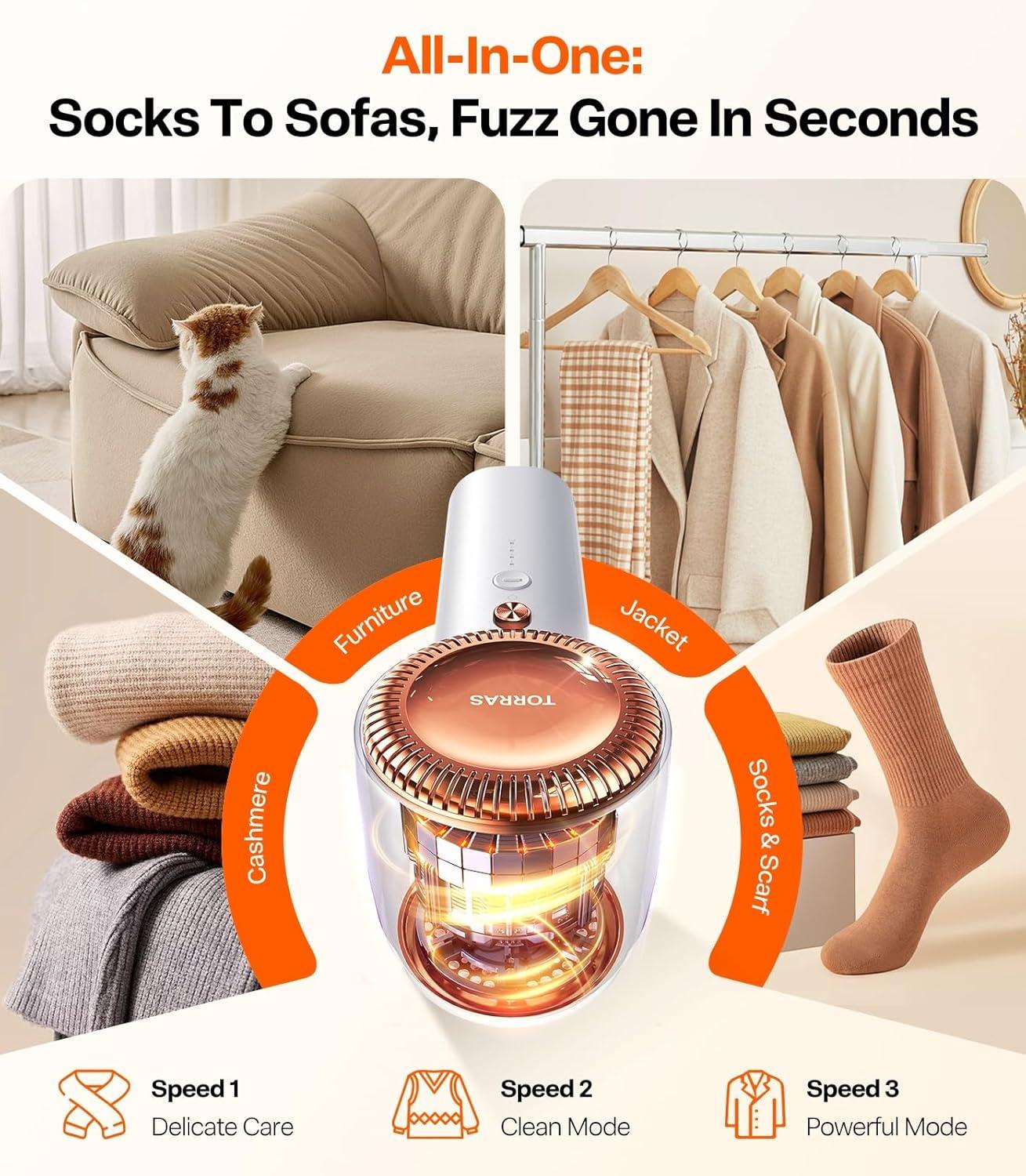 imageTORRAS DualHead Fabric Shaver Longest Durability amp 50ml Large Capacity Rechargeable Lint Removers to Remove Pills 6Leaf Blades Defuzzer Electric Shaver for Clothes Couch Furniture Pearl WhitePearl