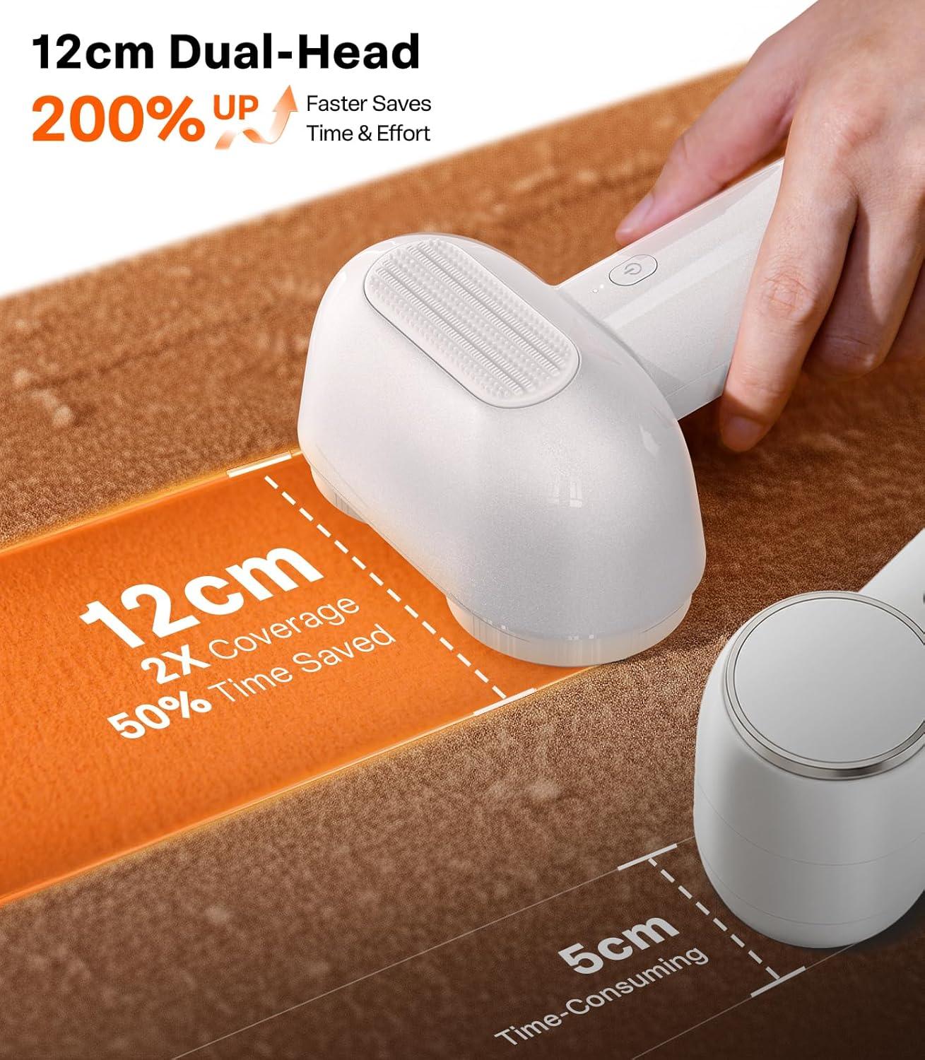 imageTORRAS DualHead Fabric Shaver Longest Durability amp 50ml Large Capacity Rechargeable Lint Removers to Remove Pills 6Leaf Blades Defuzzer Electric Shaver for Clothes Couch Furniture Pearl WhiteWhite