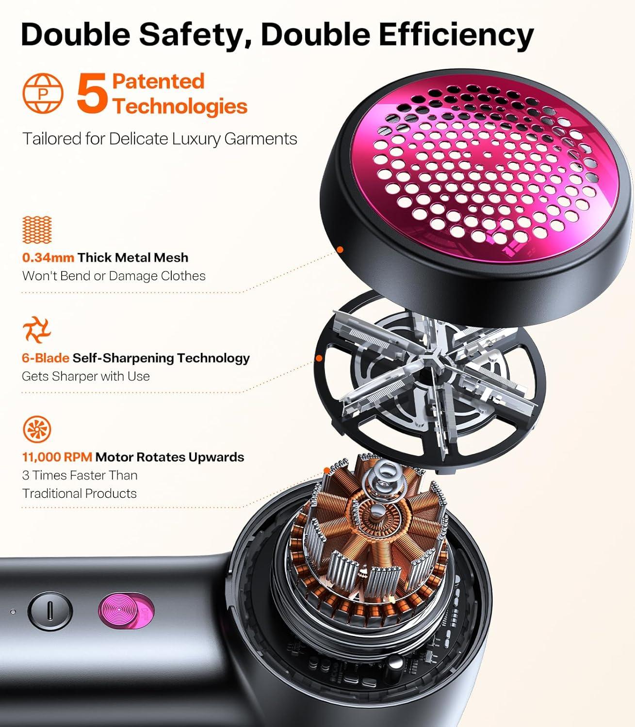 imageTORRAS DualHead Fabric Shaver Longest Durability amp 50ml Large Capacity Rechargeable Lint Removers to Remove Pills 6Leaf Blades Defuzzer Electric Shaver for Clothes Couch Furniture Pearl WhiteBlack