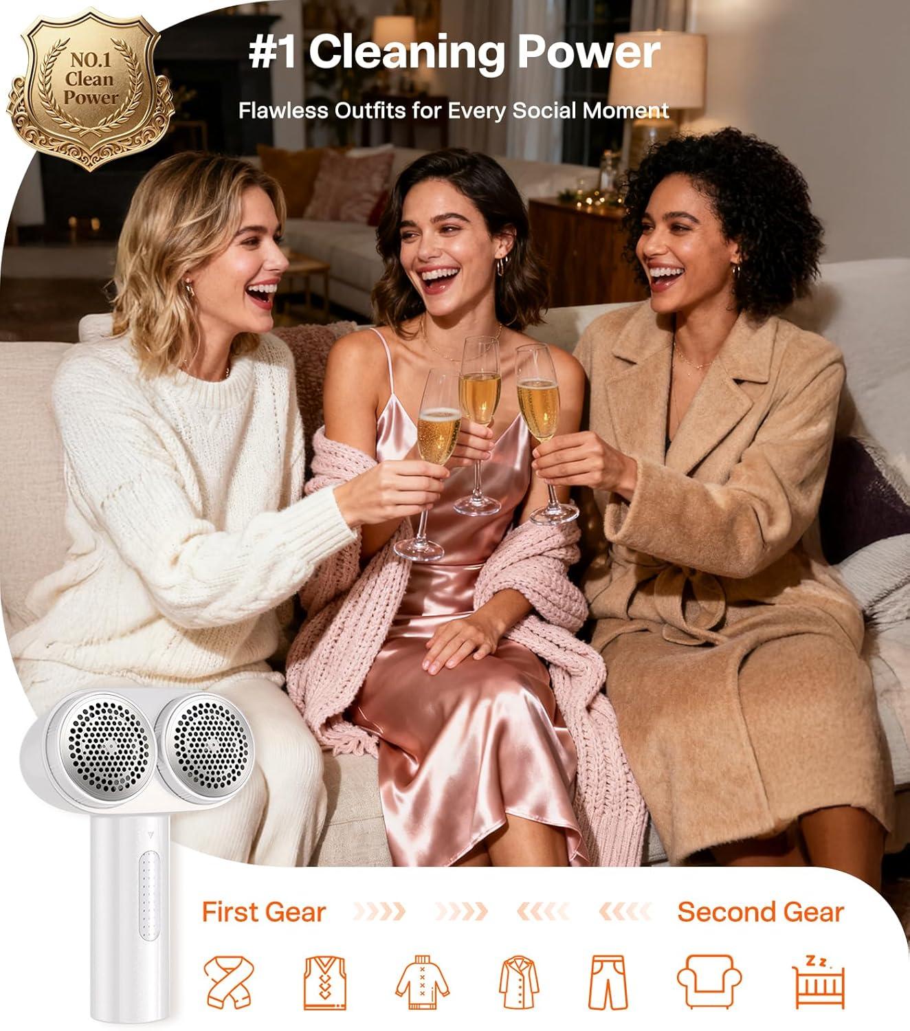 imageTORRAS DualHead Fabric Shaver Longest Durability amp 50ml Large Capacity Rechargeable Lint Removers to Remove Pills 6Leaf Blades Defuzzer Electric Shaver for Clothes Couch Furniture Pearl WhiteWhite