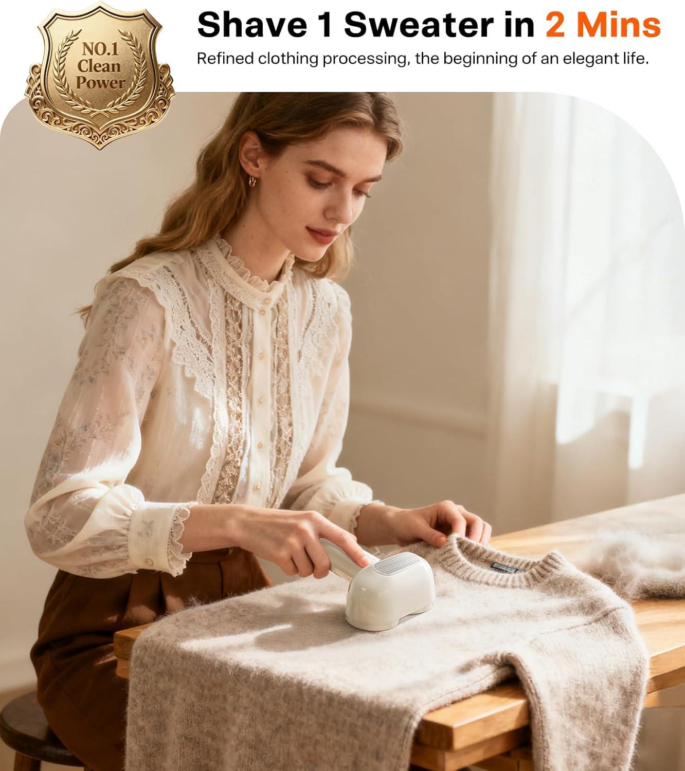 imageTORRAS DualHead Fabric Shaver Longest Durability amp 50ml Large Capacity Rechargeable Lint Removers to Remove Pills 6Leaf Blades Defuzzer Electric Shaver for Clothes Couch Furniture Pearl WhiteWhite