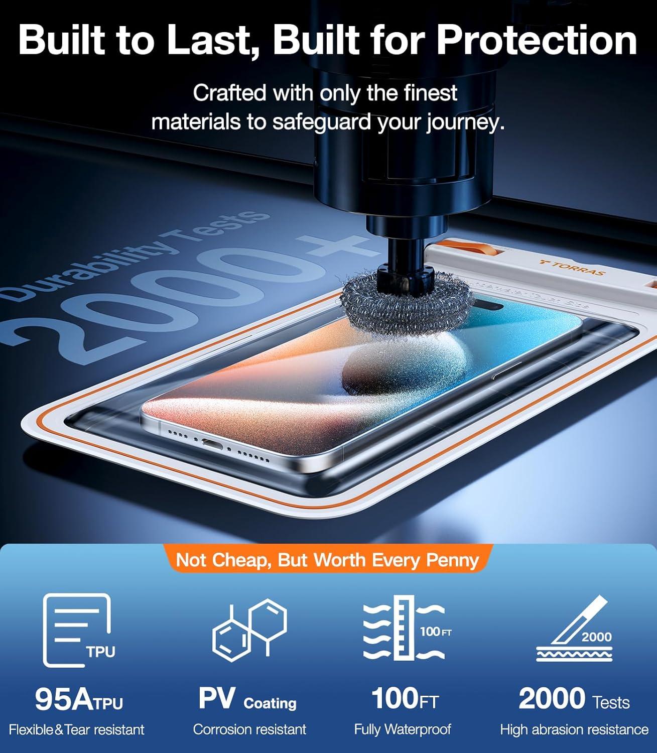 imageTORRAS IPX8 Waterproof Phone Pouch Floating Underwater Screen Touchable Water Proof Case with Lanyard for iPhone 17 Pro Max 16 S25 Cellphone Dry Bag Cruise Essentials 70 inch Black2 PackBlack White