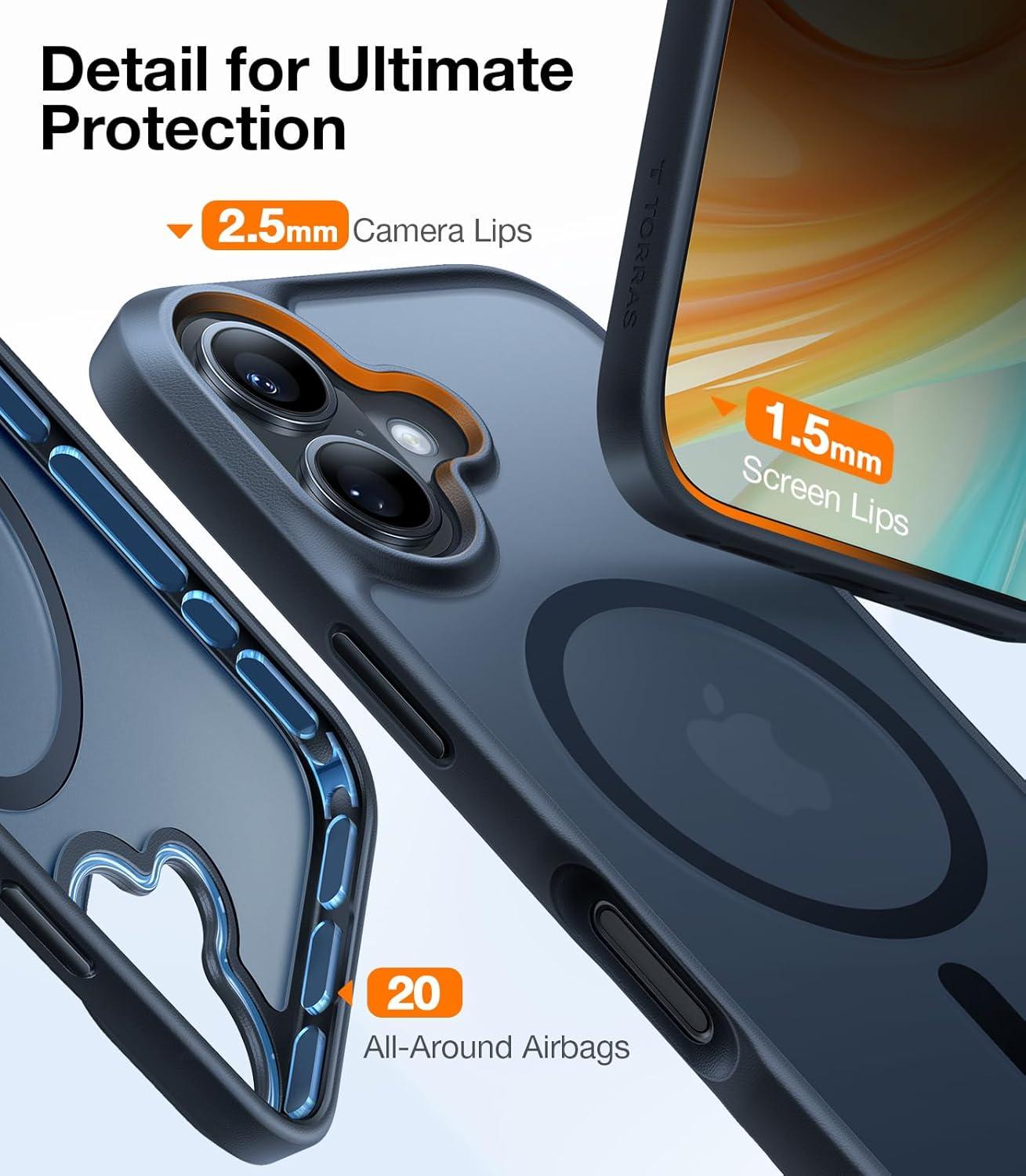 imageTORRAS Magnetic Shockproof for iPhone 16 Case18N Mighty Magnetic 12FT Military Grade Drop Tested Fit for MagSafe Protective Hard Back Plastic Slim Phone Case for iPhone 16 61 Black TitaniumBlack