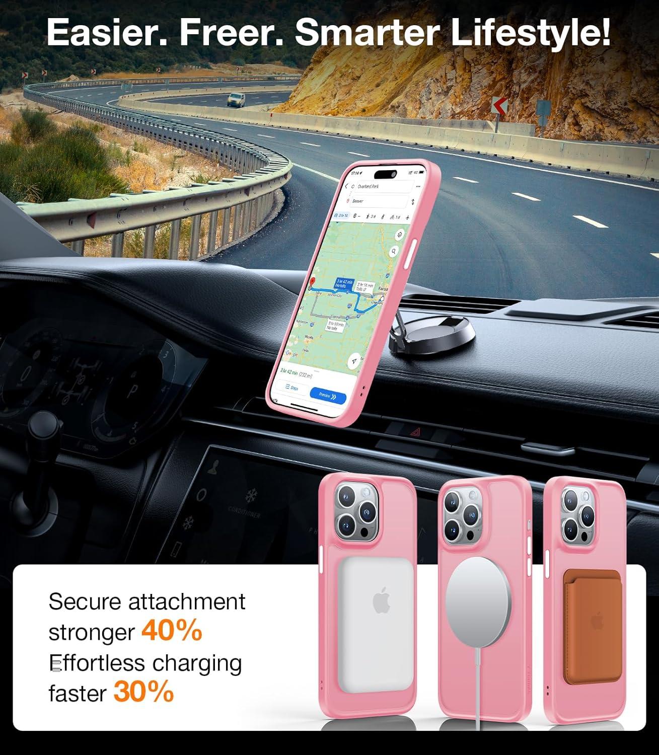 imageTORRAS Magnetic Shockproof for iPhone 16 Case18N Mighty Magnetic 12FT Military Grade Drop Tested Fit for MagSafe Protective Hard Back Plastic Slim Phone Case for iPhone 16 61 Black TitaniumLight Pink