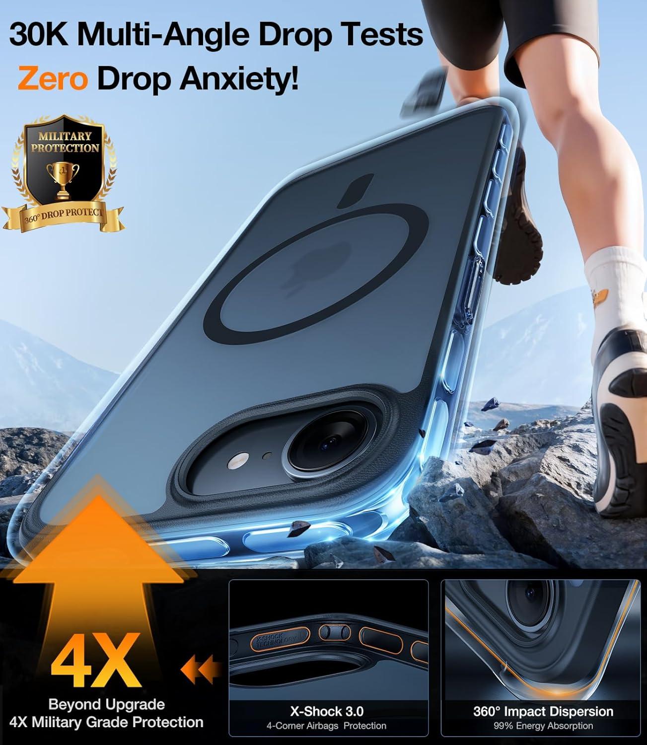 imageTORRAS Magnetic Shockproof for iPhone 16 Case18N Mighty Magnetic 12FT Military Grade Drop Tested Fit for MagSafe Protective Hard Back Plastic Slim Phone Case for iPhone 16 61 Black TitaniumBlack