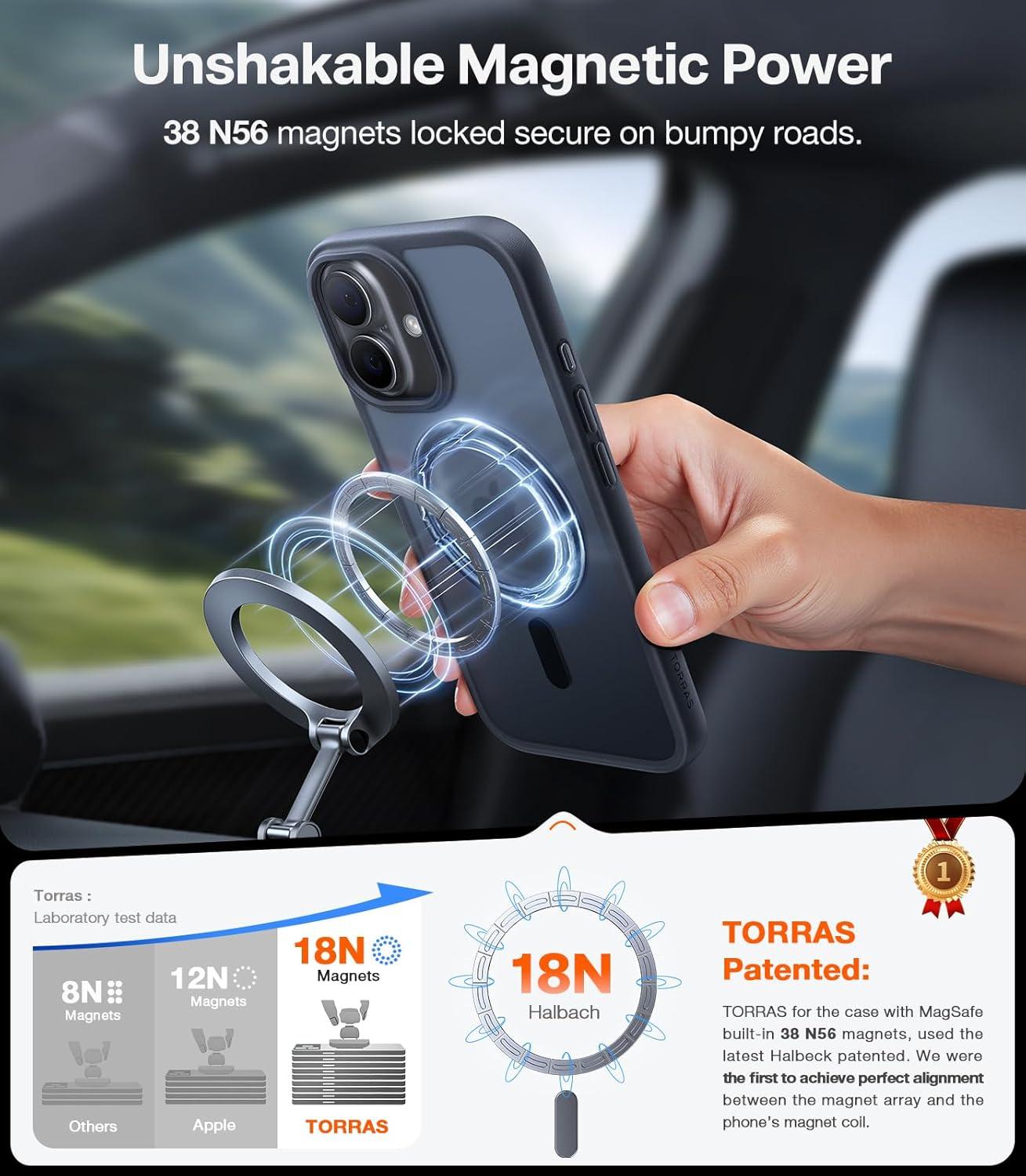 imageTORRAS Magnetic Shockproof for iPhone 16 Case18N Mighty Magnetic 12FT Military Grade Drop Tested Fit for MagSafe Protective Hard Back Plastic Slim Phone Case for iPhone 16 61 Black TitaniumBlack