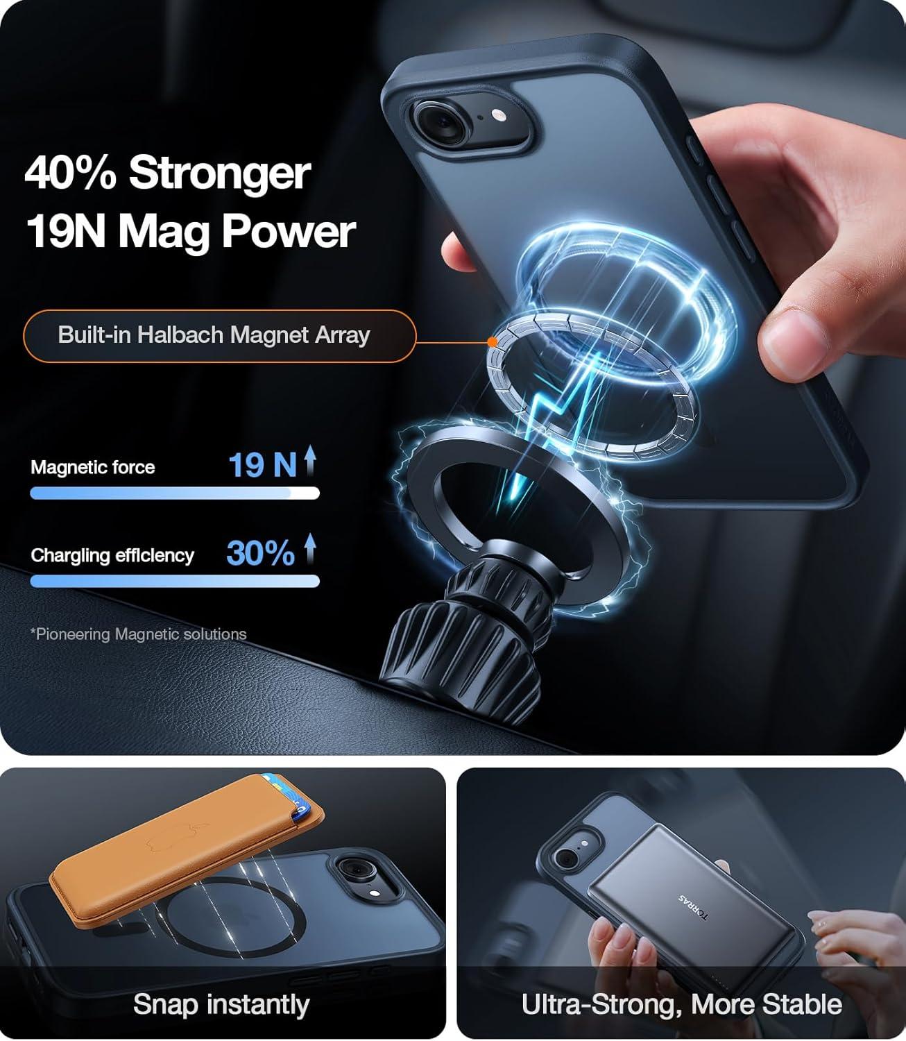 imageTORRAS Magnetic Shockproof for iPhone 16 Case18N Mighty Magnetic 12FT Military Grade Drop Tested Fit for MagSafe Protective Hard Back Plastic Slim Phone Case for iPhone 16 61 Black TitaniumBlack