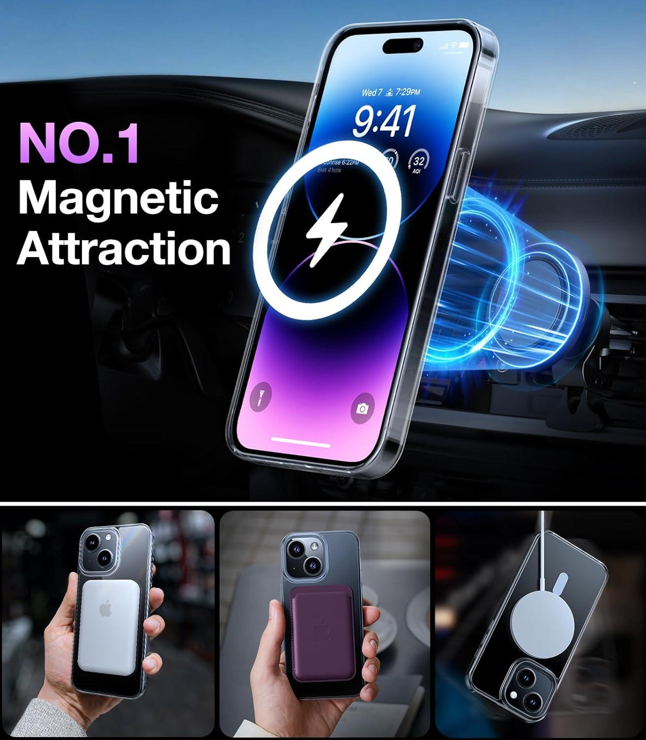 imageTORRAS Magnetic Shockproof for iPhone 16 Case18N Mighty Magnetic 12FT Military Grade Drop Tested Fit for MagSafe Protective Hard Back Plastic Slim Phone Case for iPhone 16 61 Black TitaniumDiamond Clear