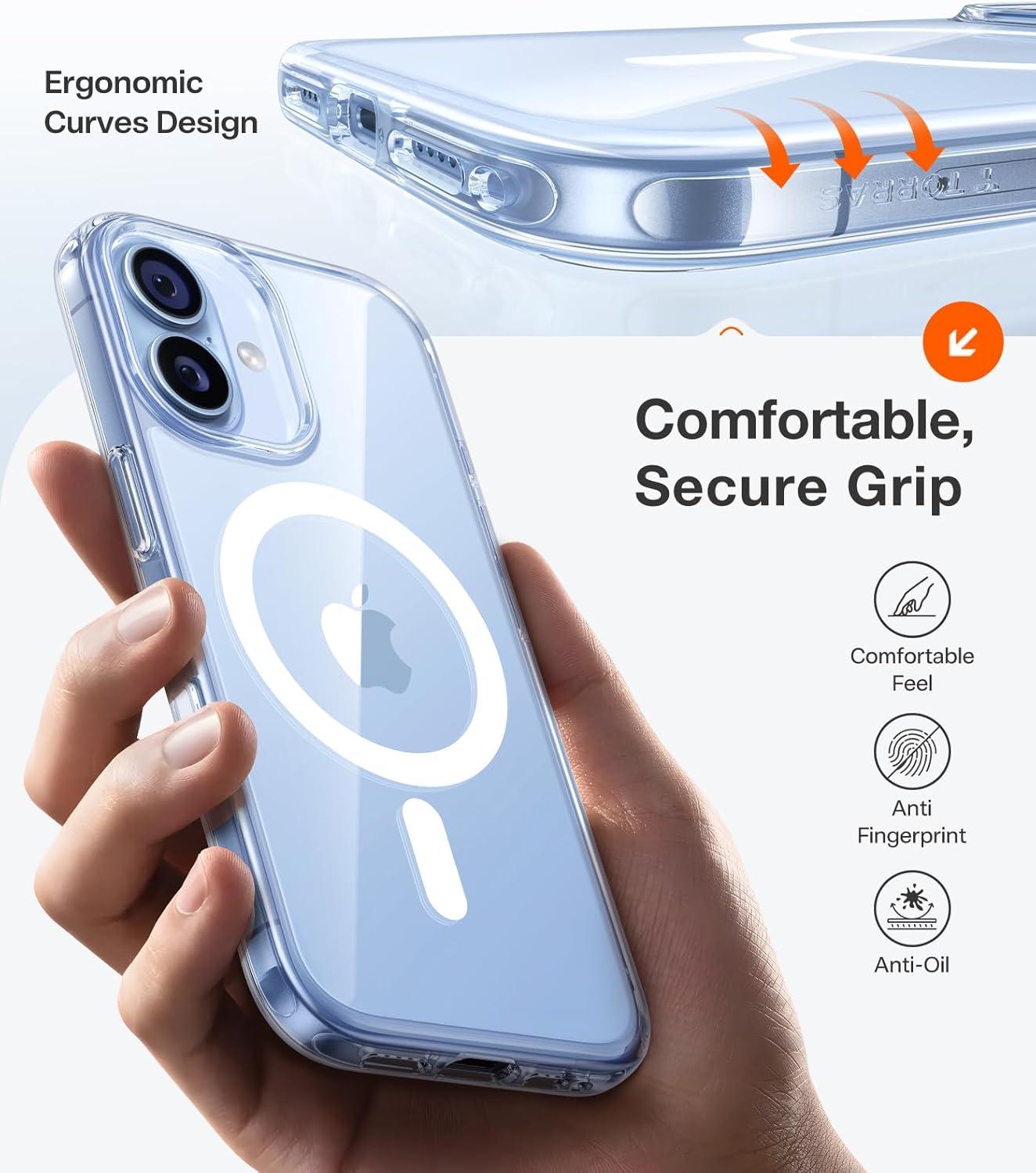 imageTORRAS Magnetic Shockproof for iPhone 16 Case18N Mighty Magnetic 12FT Military Grade Drop Tested Fit for MagSafe Protective Hard Back Plastic Slim Phone Case for iPhone 16 61 Black TitaniumDiamond Clear