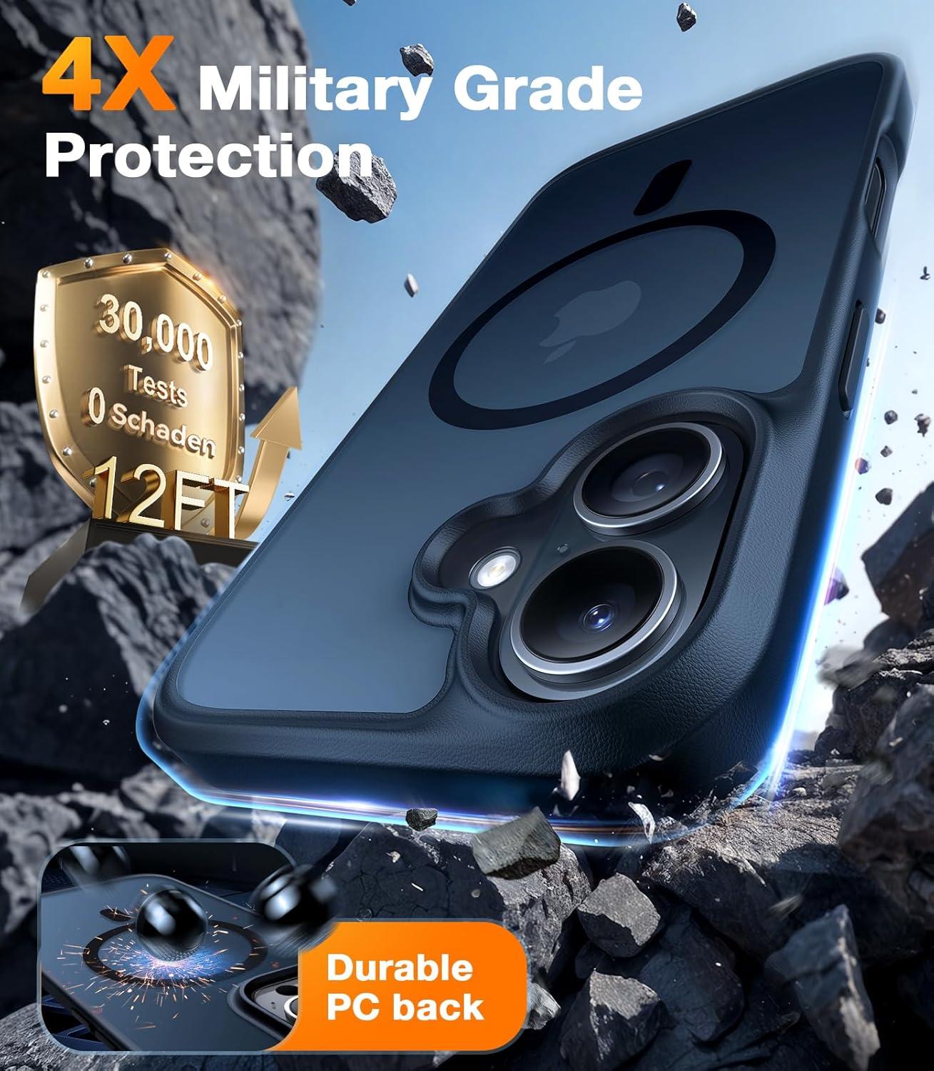 imageTORRAS Magnetic Shockproof for iPhone 16 Case18N Mighty Magnetic 12FT Military Grade Drop Tested Fit for MagSafe Protective Hard Back Plastic Slim Phone Case for iPhone 16 61 Black TitaniumBlack