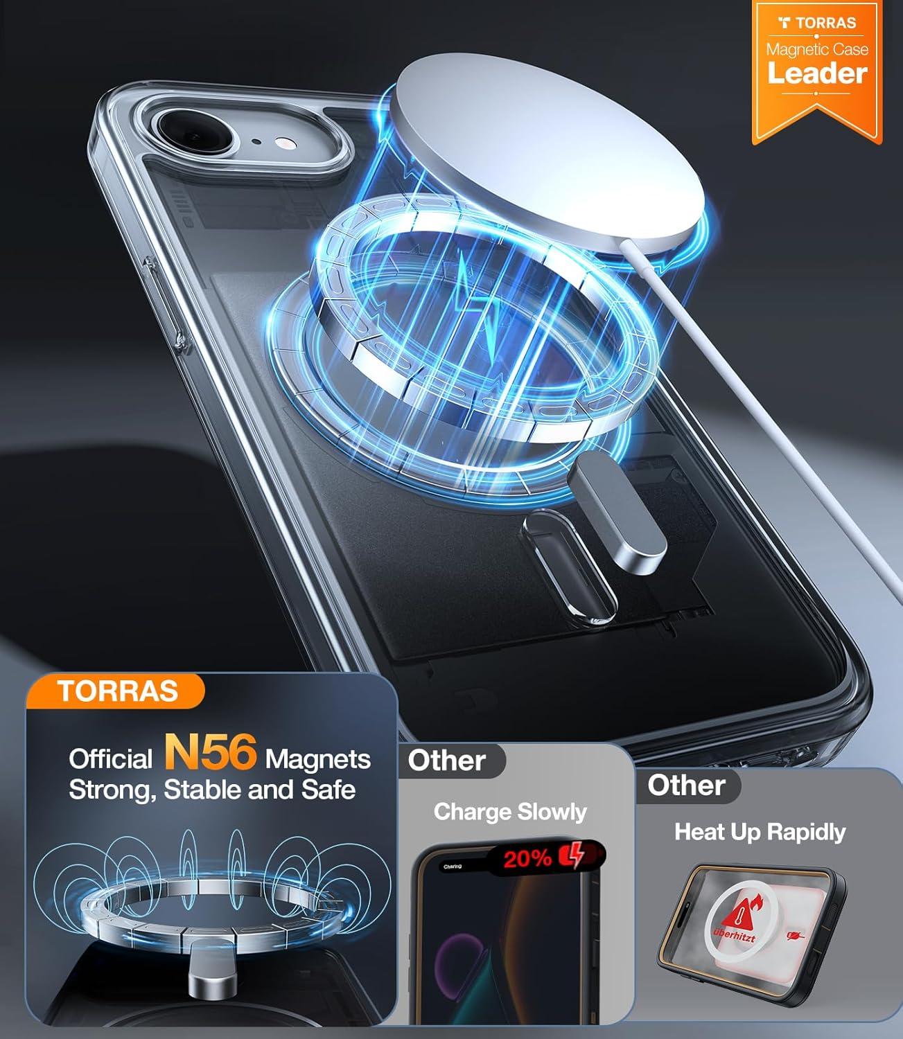 imageTORRAS Magnetic Shockproof for iPhone 16 Case18N Mighty Magnetic 12FT Military Grade Drop Tested Fit for MagSafe Protective Hard Back Plastic Slim Phone Case for iPhone 16 61 Black TitaniumDiamond Clear