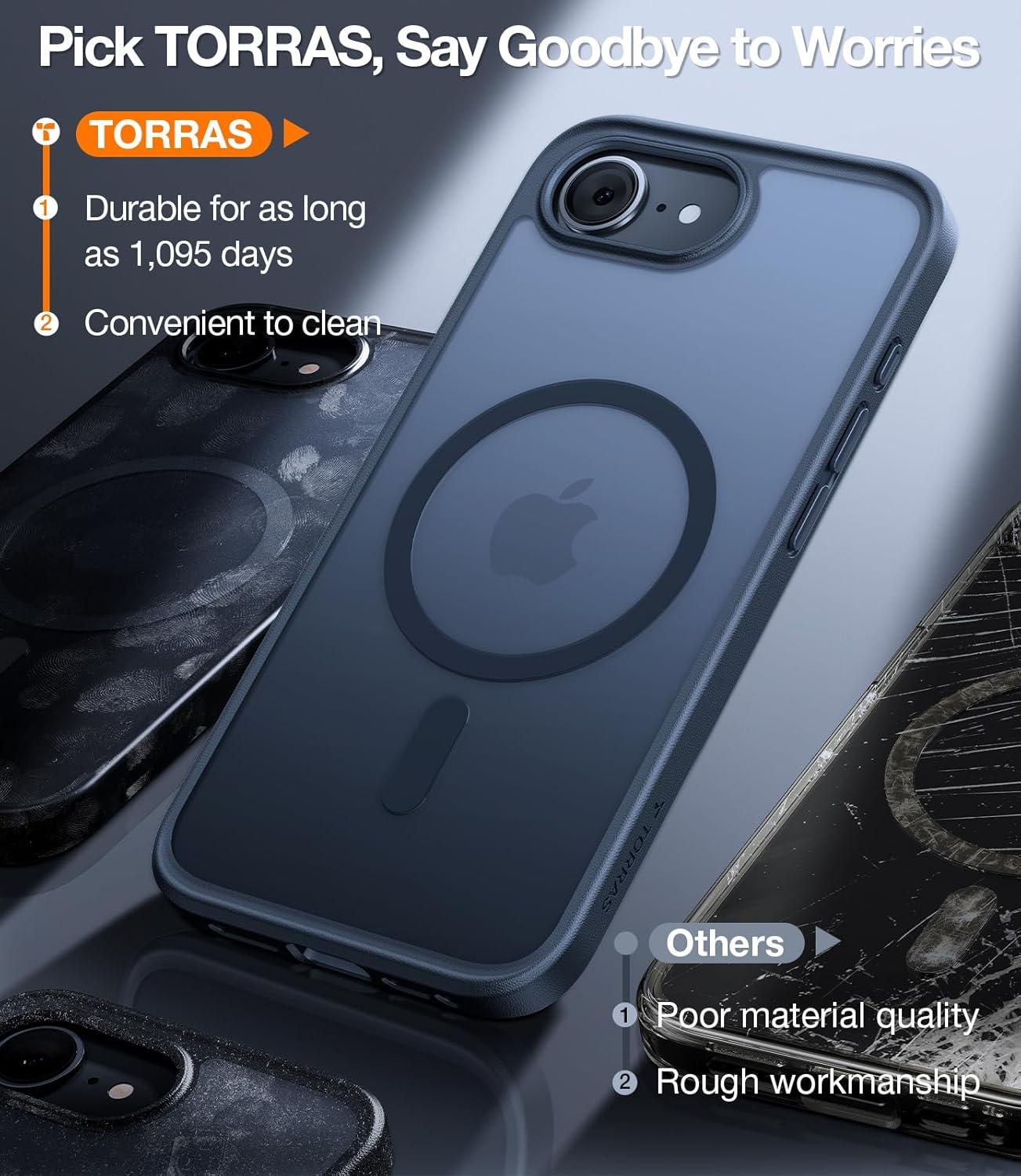 imageTORRAS Magnetic Shockproof for iPhone 16 Case18N Mighty Magnetic 12FT Military Grade Drop Tested Fit for MagSafe Protective Hard Back Plastic Slim Phone Case for iPhone 16 61 Black TitaniumBlack