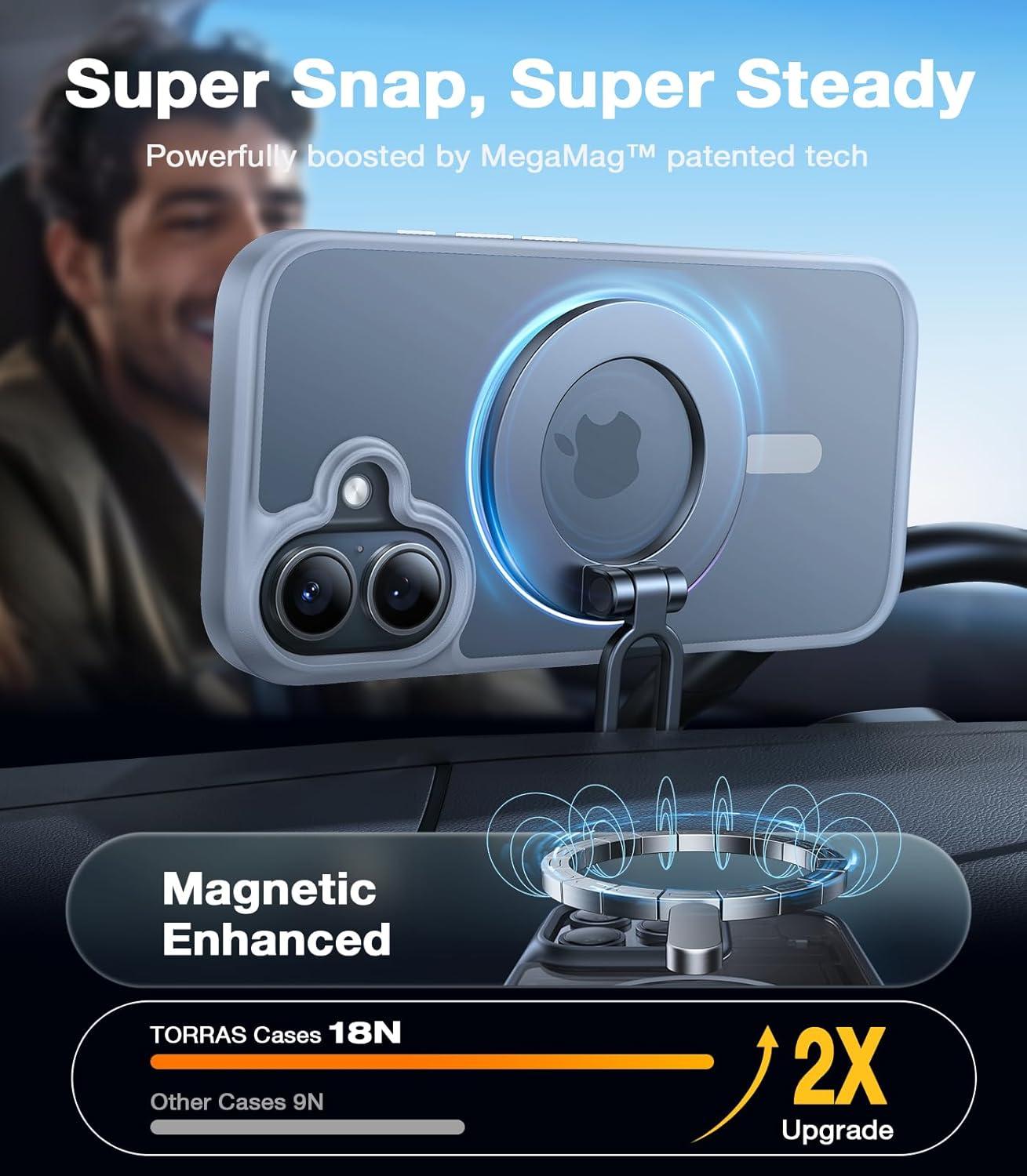 imageTORRAS Magnetic Shockproof for iPhone 16 Case18N Mighty Magnetic 12FT Military Grade Drop Tested Fit for MagSafe Protective Hard Back Plastic Slim Phone Case for iPhone 16 61 Black TitaniumNatural Titanium