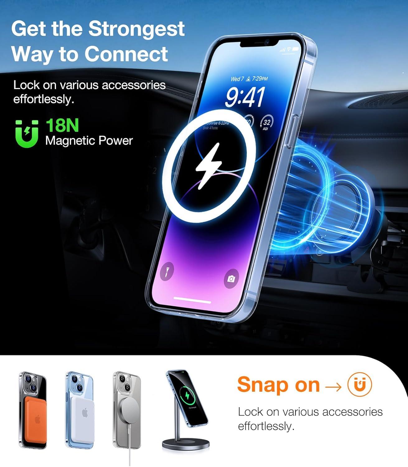 imageTORRAS Magnetic Shockproof for iPhone 16 Case18N Mighty Magnetic 12FT Military Grade Drop Tested Fit for MagSafe Protective Hard Back Plastic Slim Phone Case for iPhone 16 61 Black TitaniumDiamond Clear