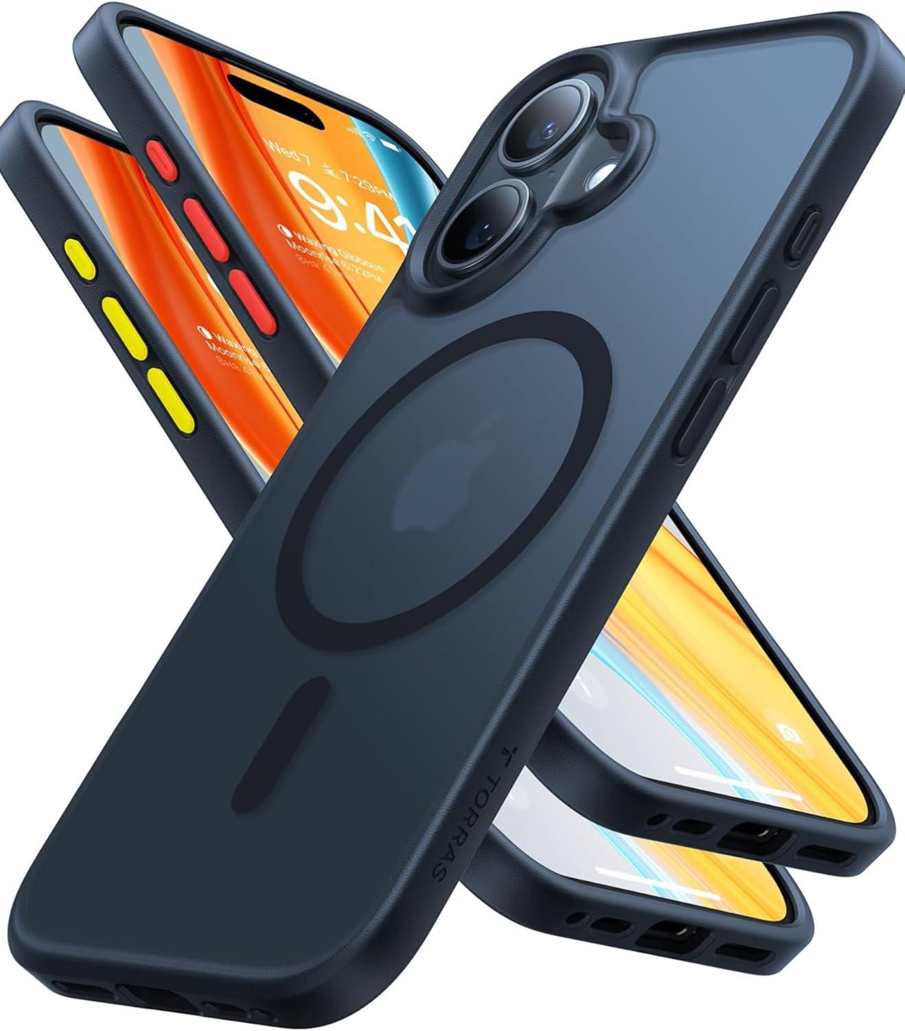 imageTORRAS Magnetic Shockproof for iPhone 16 Case18N Mighty Magnetic 12FT Military Grade Drop Tested Fit for MagSafe Protective Hard Back Plastic Slim Phone Case for iPhone 16 61 Black TitaniumBlack