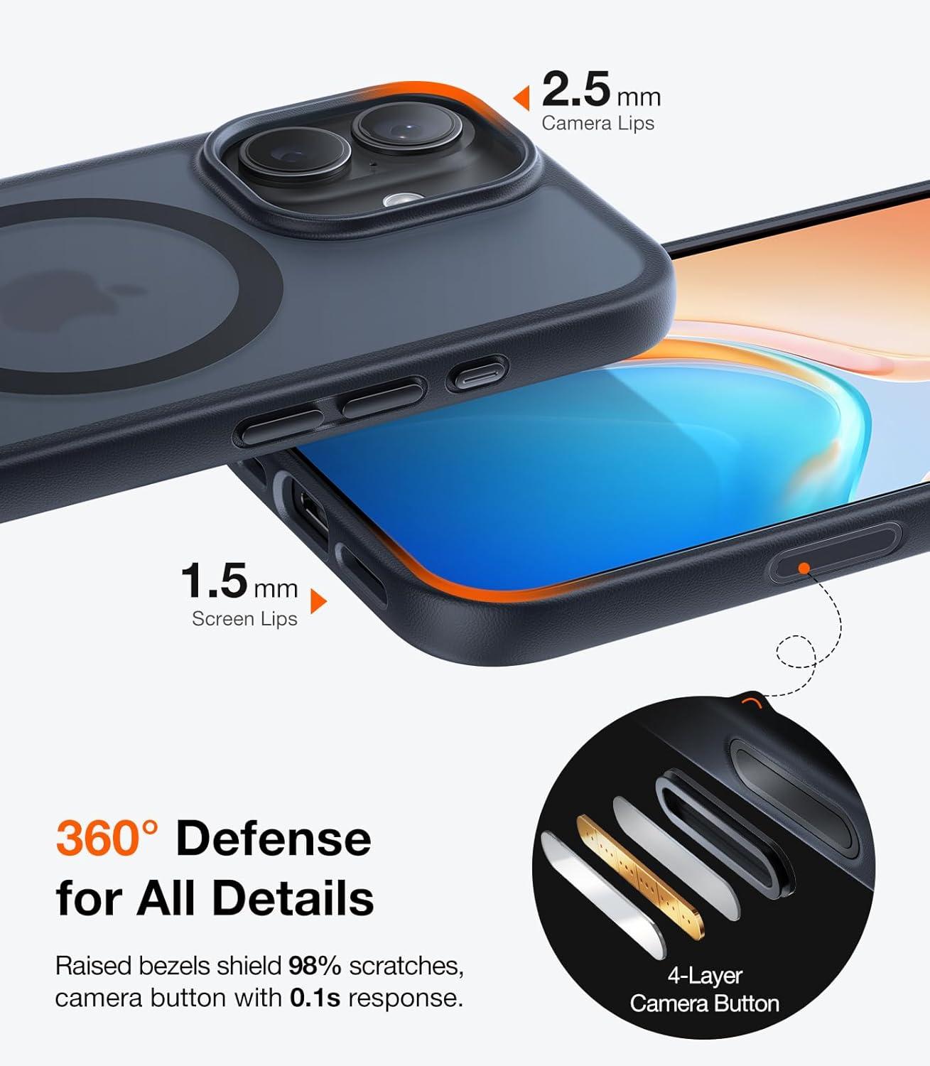 imageTORRAS Magnetic Shockproof for iPhone 16 Case18N Mighty Magnetic 12FT Military Grade Drop Tested Fit for MagSafe Protective Hard Back Plastic Slim Phone Case for iPhone 16 61 Black TitaniumBlack