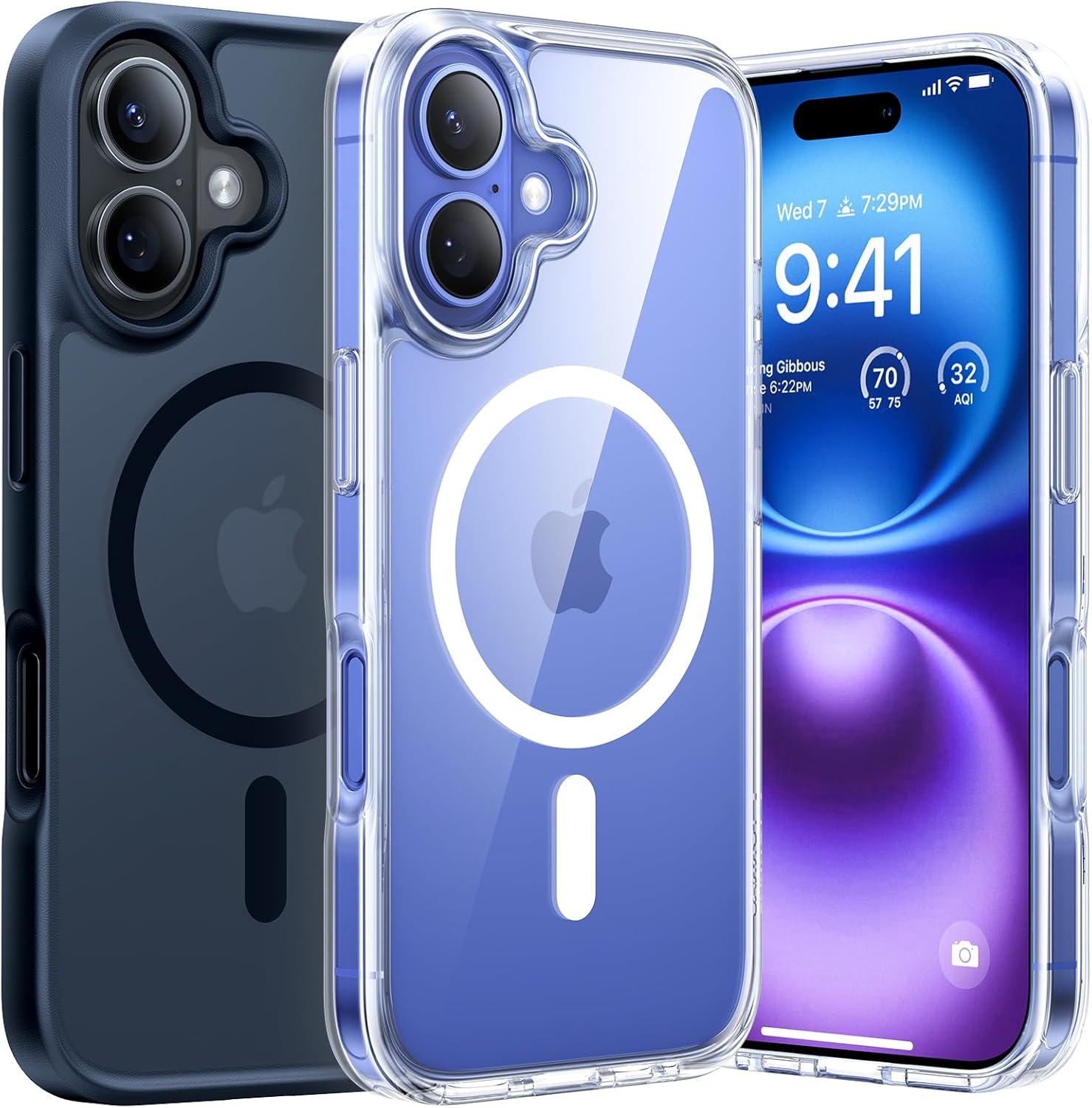 imageTORRAS Magnetic Shockproof for iPhone 16 Case18N Mighty Magnetic 12FT Military Grade Drop Tested Fit for MagSafe Protective Hard Back Plastic Slim Phone Case for iPhone 16 61 Black TitaniumDiamond Clear