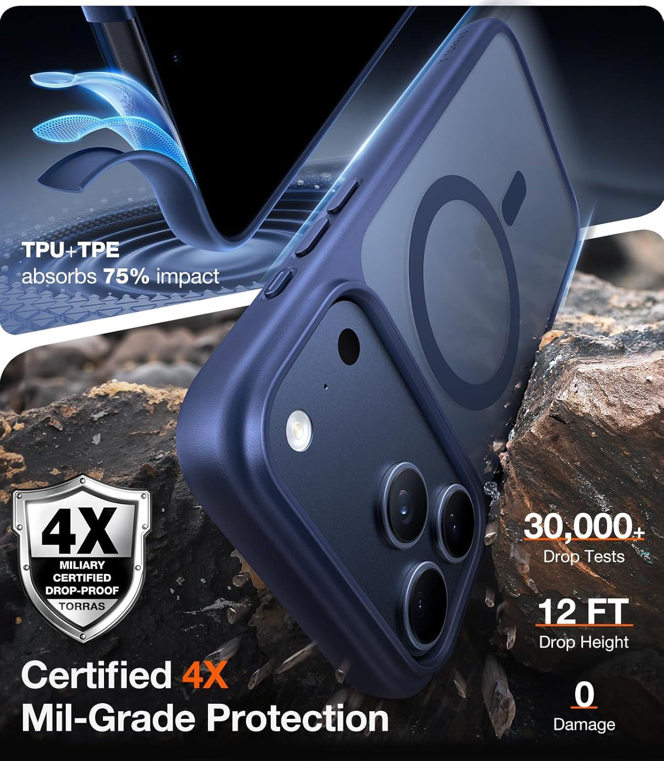 imageTORRAS Magnetic Shockproof for iPhone 16 Pro Max Case 4X MilitaryGrade Protection Compatible with MagSafe Translucent Case for iPhone 16 Pro Max AntiScratch Guardian 69 GoldBlue