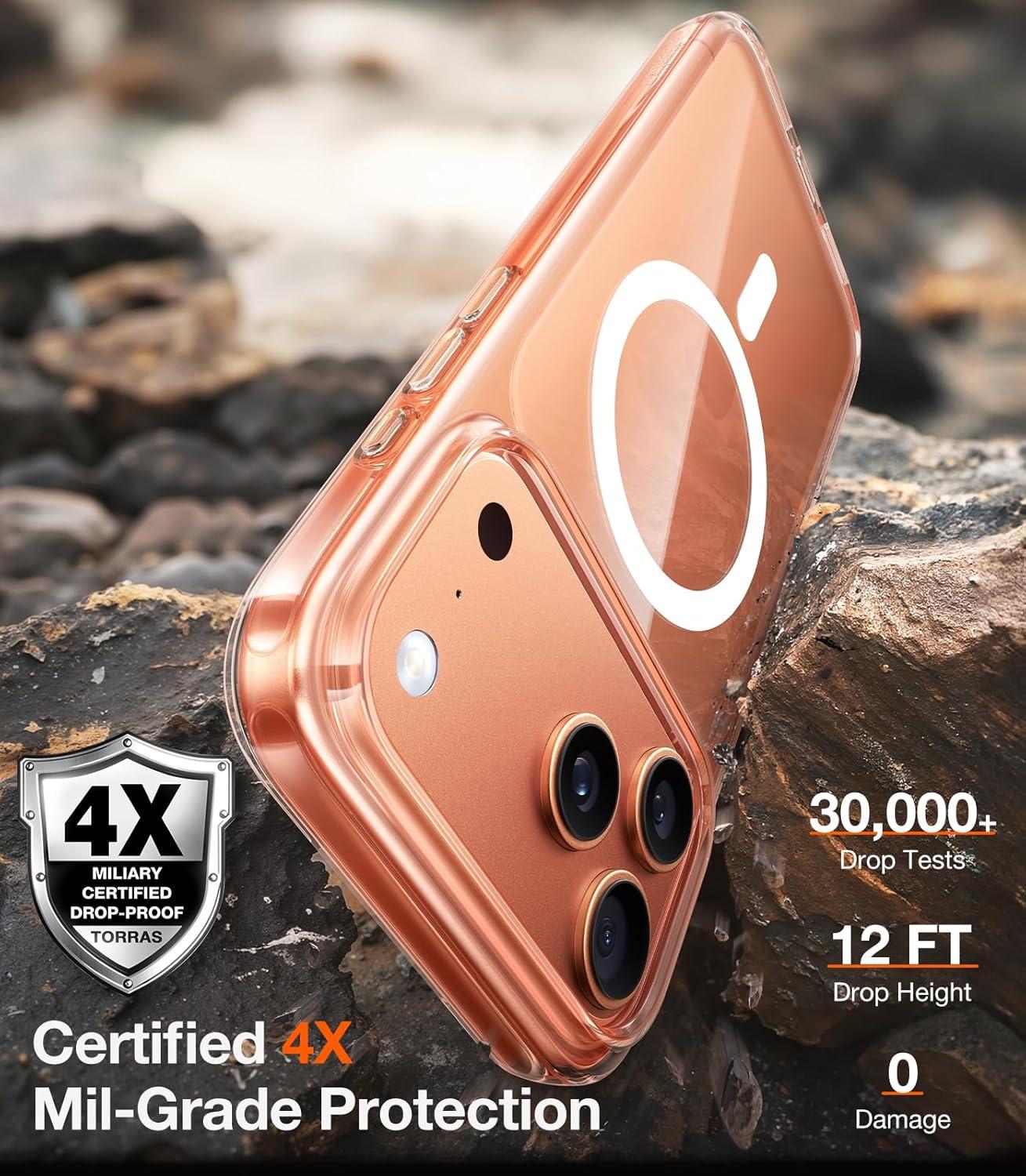 imageTORRAS Magnetic Shockproof for iPhone 16 Pro Max Case 4X MilitaryGrade Protection Compatible with MagSafe Translucent Case for iPhone 16 Pro Max AntiScratch Guardian 69 GoldClear