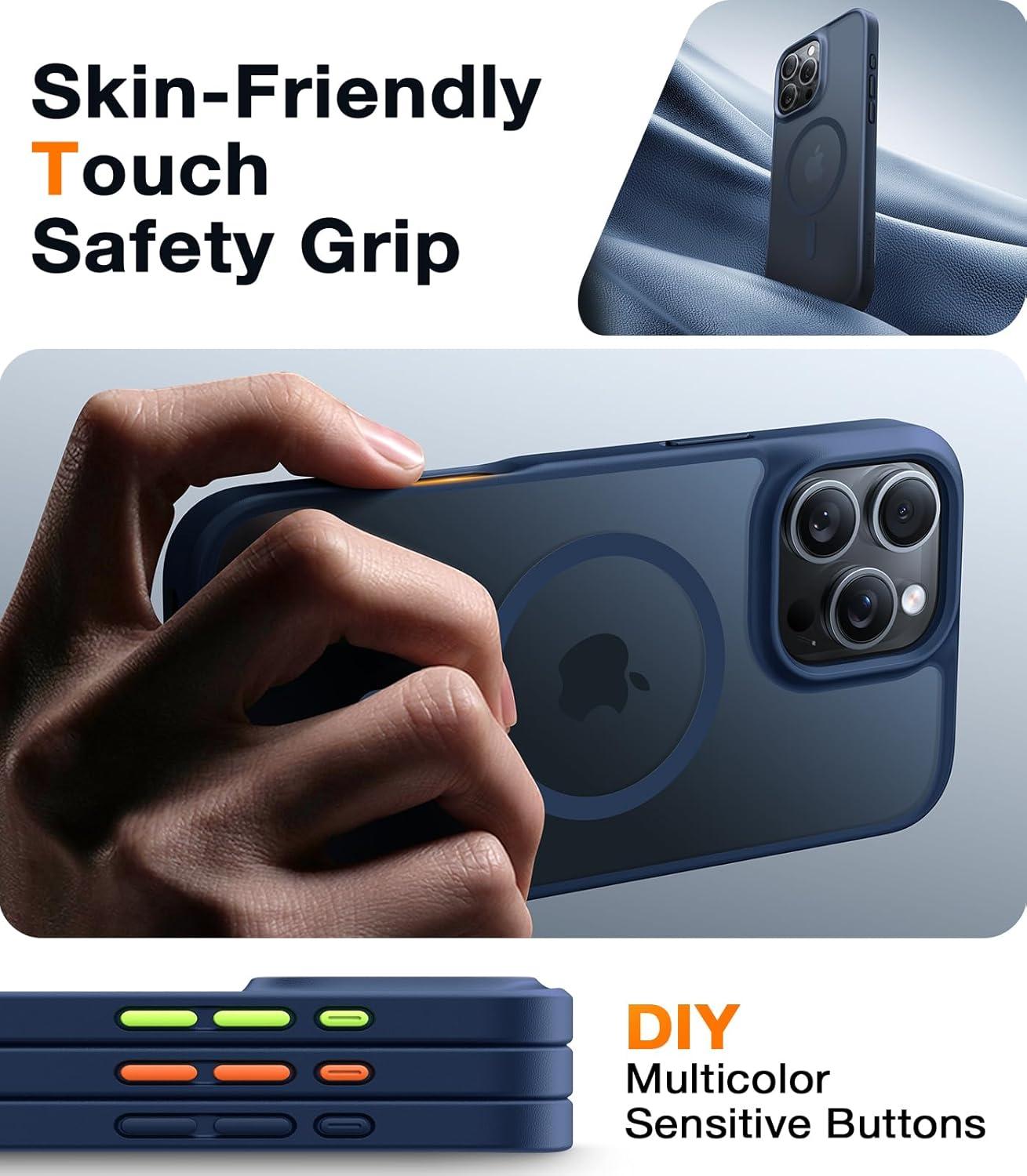 imageTORRAS Magnetic Shockproof for iPhone 16 Pro Max Case Fit for MagSafe MilitaryGrade Drop Tested Translucent Slim Protective for iPhone 16 Pro Max Case AntiFingerprint AntiScratch BlackBlue