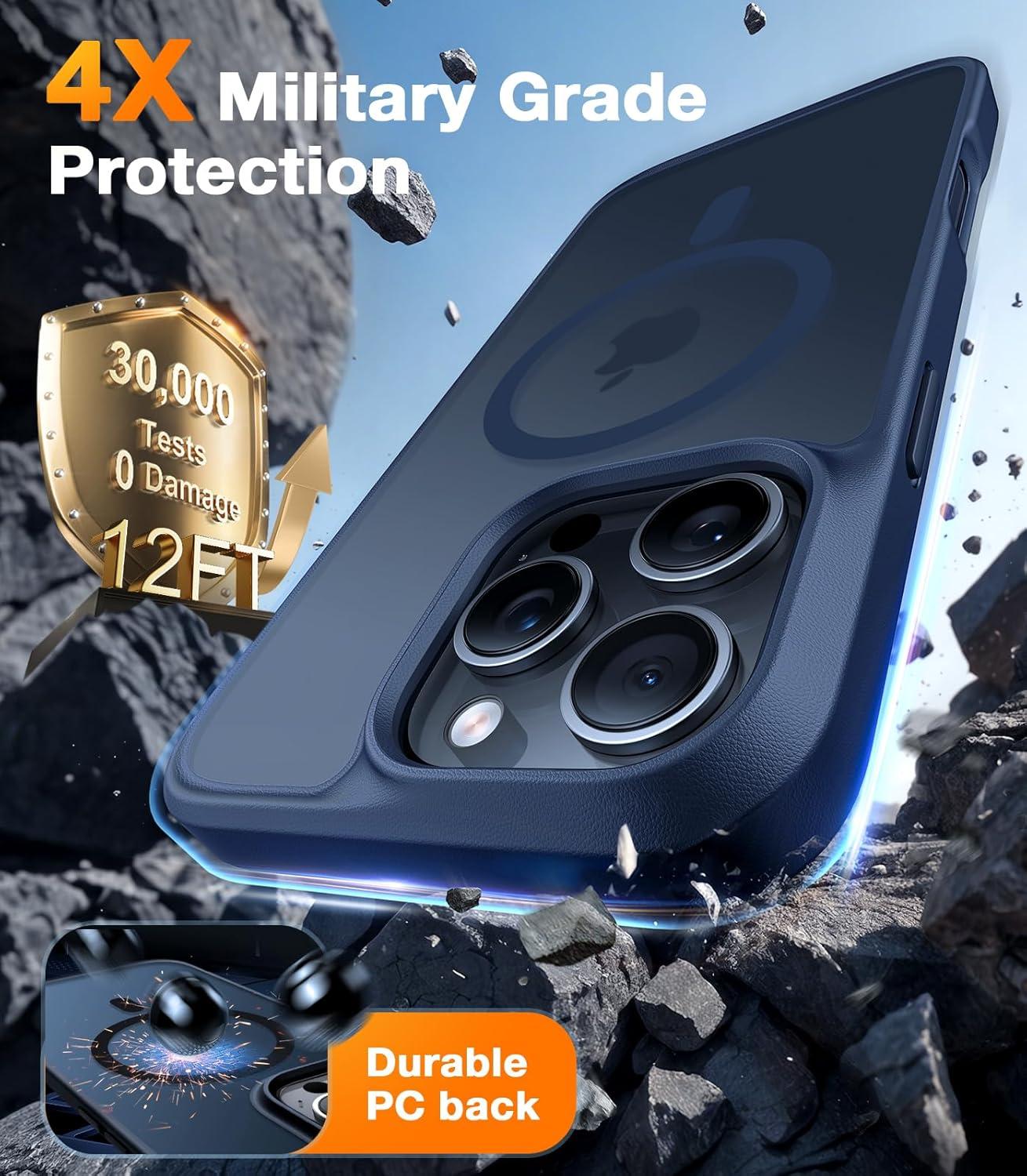 imageTORRAS Magnetic Shockproof for iPhone 16 Pro Max Case Fit for MagSafe MilitaryGrade Drop Tested Translucent Slim Protective for iPhone 16 Pro Max Case AntiFingerprint AntiScratch BlackBlue