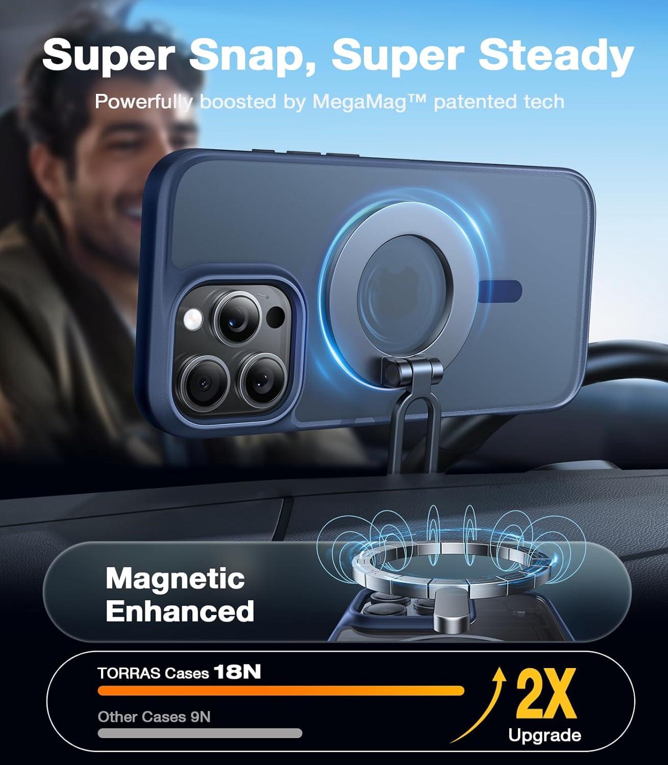 imageTORRAS Magnetic Shockproof for iPhone 16 Pro Max Case Fit for MagSafe MilitaryGrade Drop Tested Translucent Slim Protective for iPhone 16 Pro Max Case AntiFingerprint AntiScratch BlackBlue