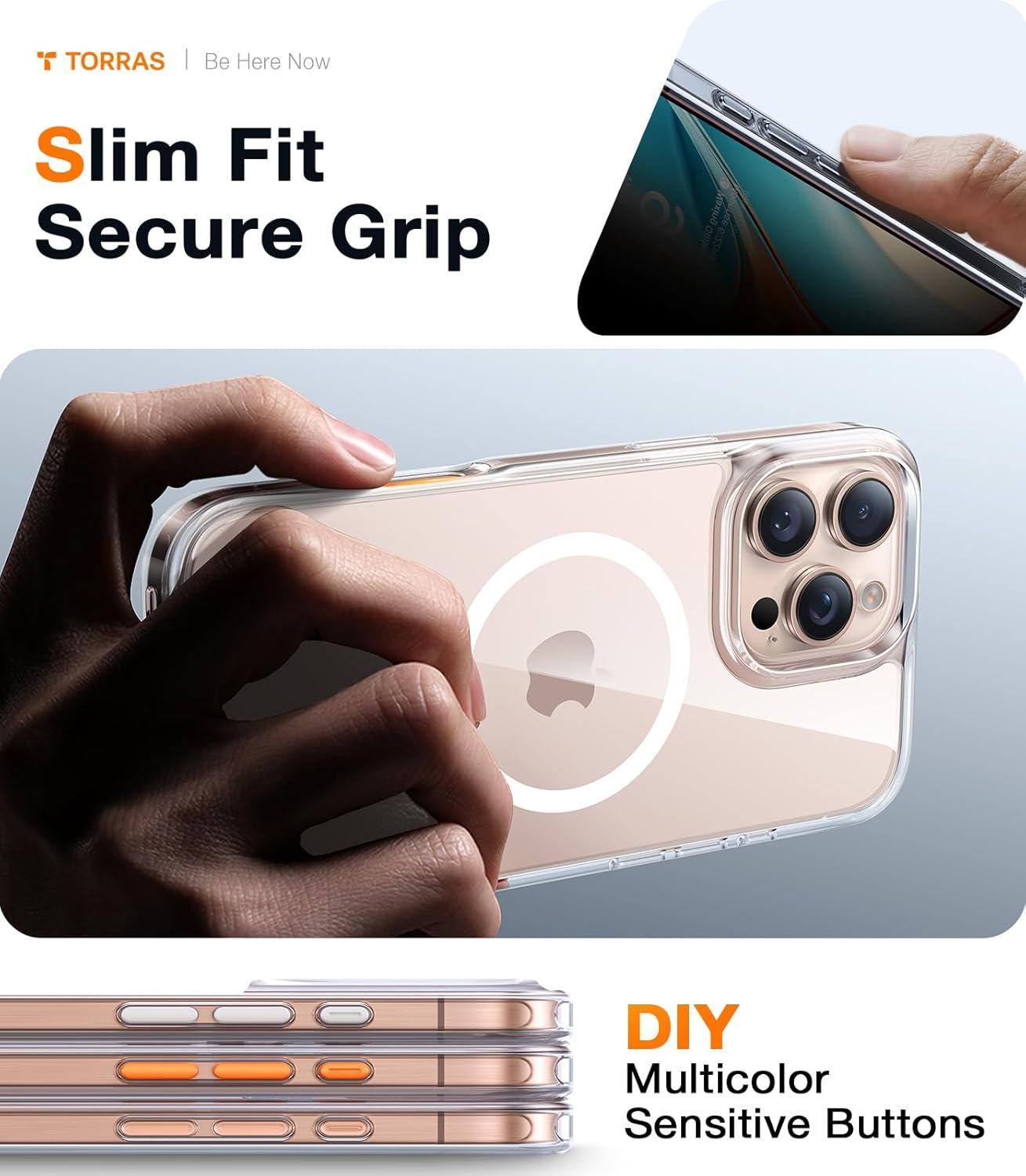 imageTORRAS Magnetic Shockproof for iPhone 16 Pro Max Case Fit for MagSafe MilitaryGrade Drop Tested Translucent Slim Protective for iPhone 16 Pro Max Case AntiFingerprint AntiScratch BlackClear