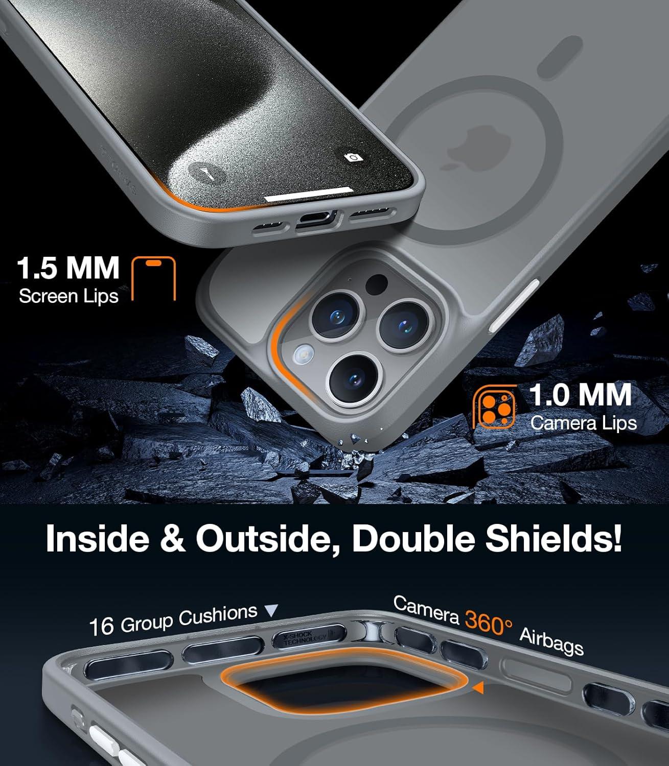 imageTORRAS Magnetic Shockproof for iPhone 16 Pro Max Case Fit for MagSafe MilitaryGrade Drop Tested Translucent Slim Protective for iPhone 16 Pro Max Case AntiFingerprint AntiScratch BlackGrey