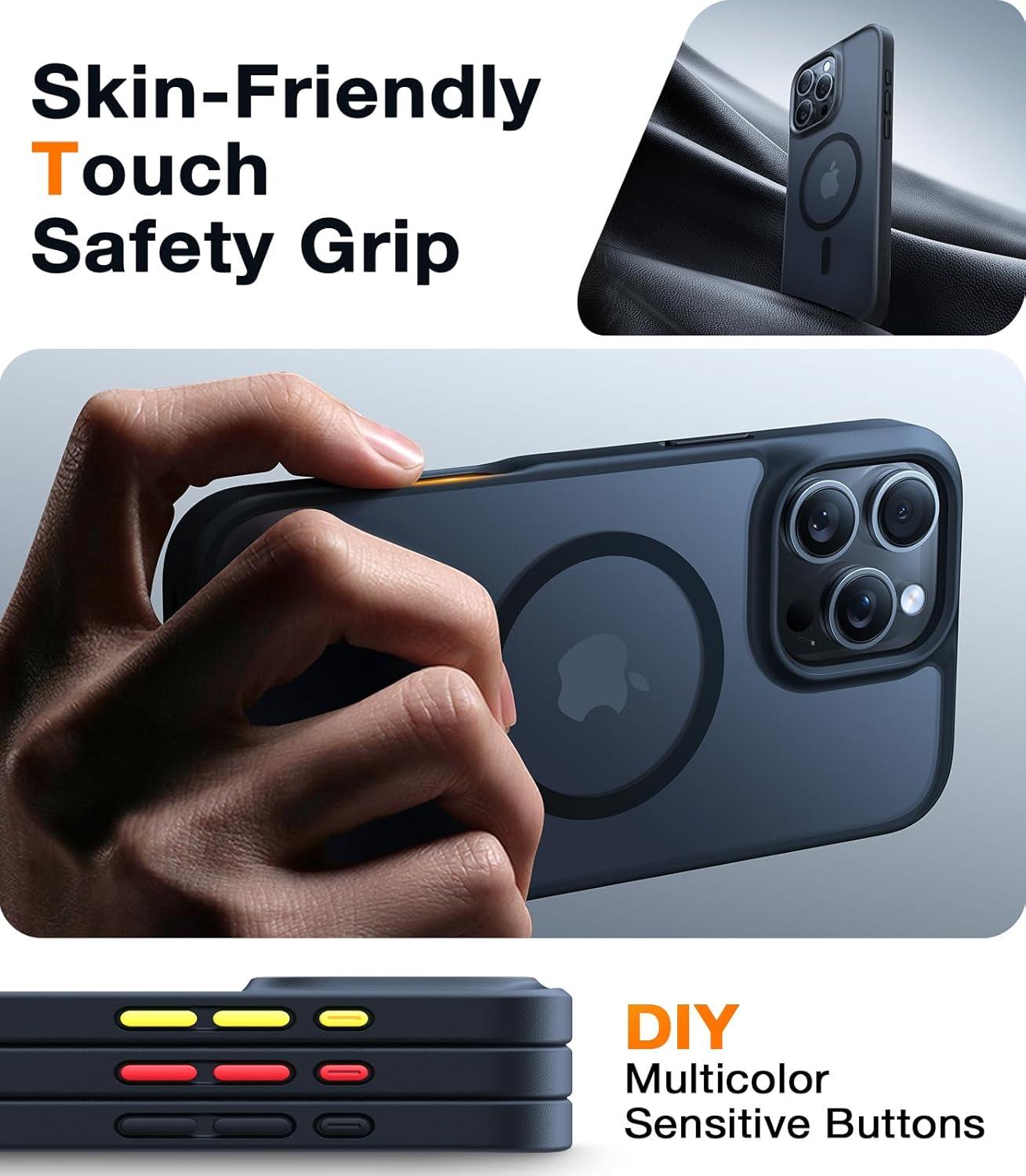 imageTORRAS Magnetic Shockproof for iPhone 16 Pro Max Case Fit for MagSafe MilitaryGrade Drop Tested Translucent Slim Protective for iPhone 16 Pro Max Case AntiFingerprint AntiScratch BlackBlack