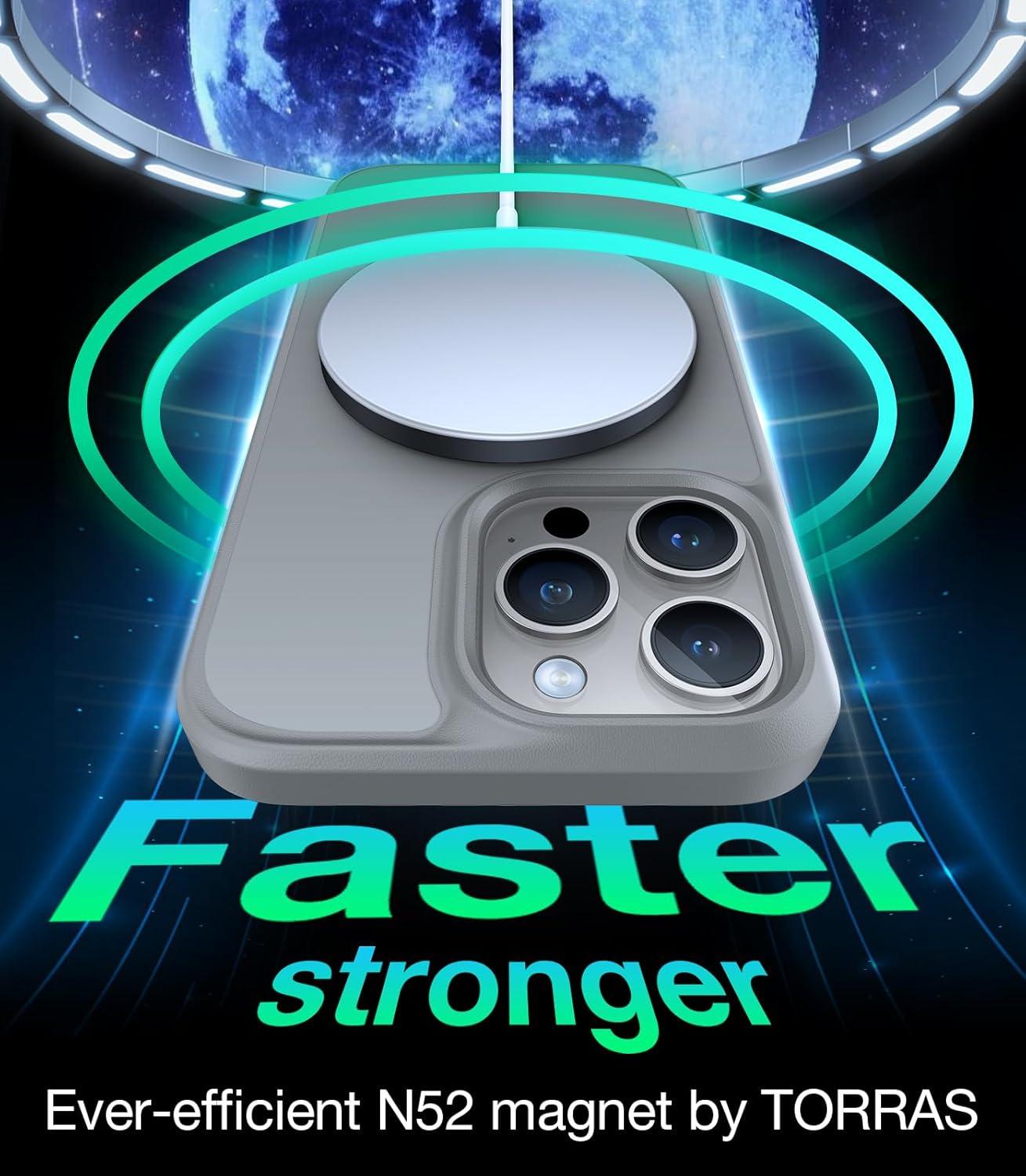 imageTORRAS Magnetic Shockproof for iPhone 16 Pro Max Case Fit for MagSafe MilitaryGrade Drop Tested Translucent Slim Protective for iPhone 16 Pro Max Case AntiFingerprint AntiScratch BlackGrey