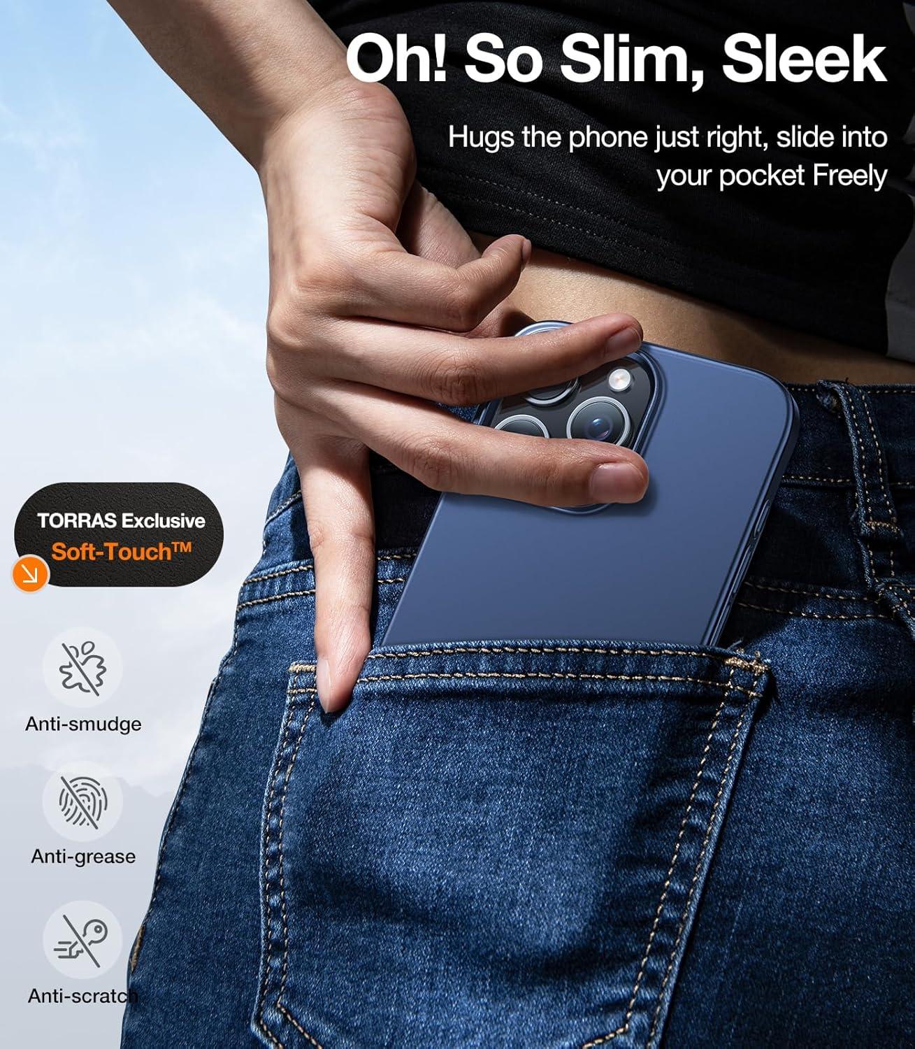 imageTORRAS Magnetic Slim Fit for iPhone 16 Pro Case 63 inch UltraThin Case Compatible with MagSafe Lightweight Matte AntiScratch Hard PC Cover Phone Case for iPhone 16 Pro OriginFit Black5Navy Blue