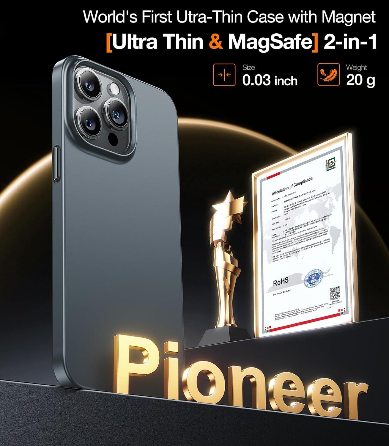 imageTORRAS Magnetic SlimFit for iPhone 15 Pro Max Case UltraThin 15 ProMax Phone Case Compatible with MagSafe Lightweight AntiScratch Matte Hard iPhone 15 ProMax Case 67 inch OriginFit BlackTitanium Grey