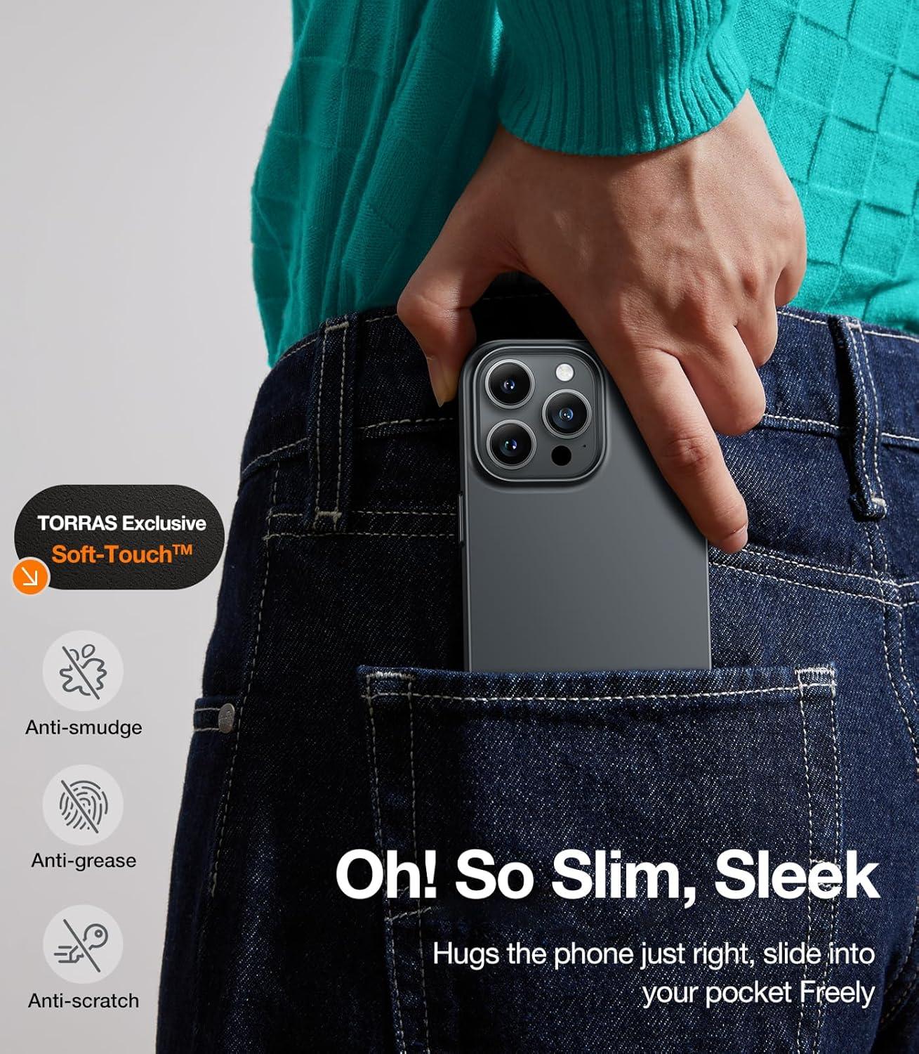 imageTORRAS Magnetic SlimFit for iPhone 15 Pro Max Case UltraThin 15 ProMax Phone Case Compatible with MagSafe Lightweight AntiScratch Matte Hard iPhone 15 ProMax Case 67 inch OriginFit BlackTitanium Grey