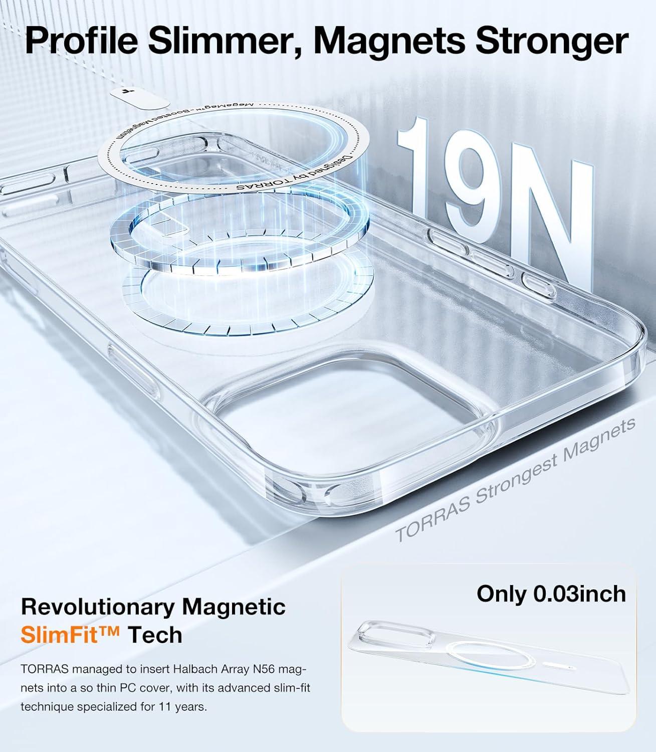 imageTORRAS Magnetic SlimFit for iPhone 16 Pro Max Case 69 inch UltraThin 16 ProMax Phone Case Compatible with MagSafe Light AntiScratch Matte Hard PC Bayer OriginFit Black4Diamond Clear